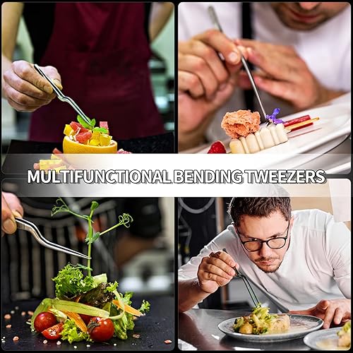 Miniatura 4 de MSY BIGSUNNY Juego de 2 pinzas de cocina finas pinzas de acero inoxidable de 12 pulgadas, pinzas para alimentos, puntas dentadas de precisión,