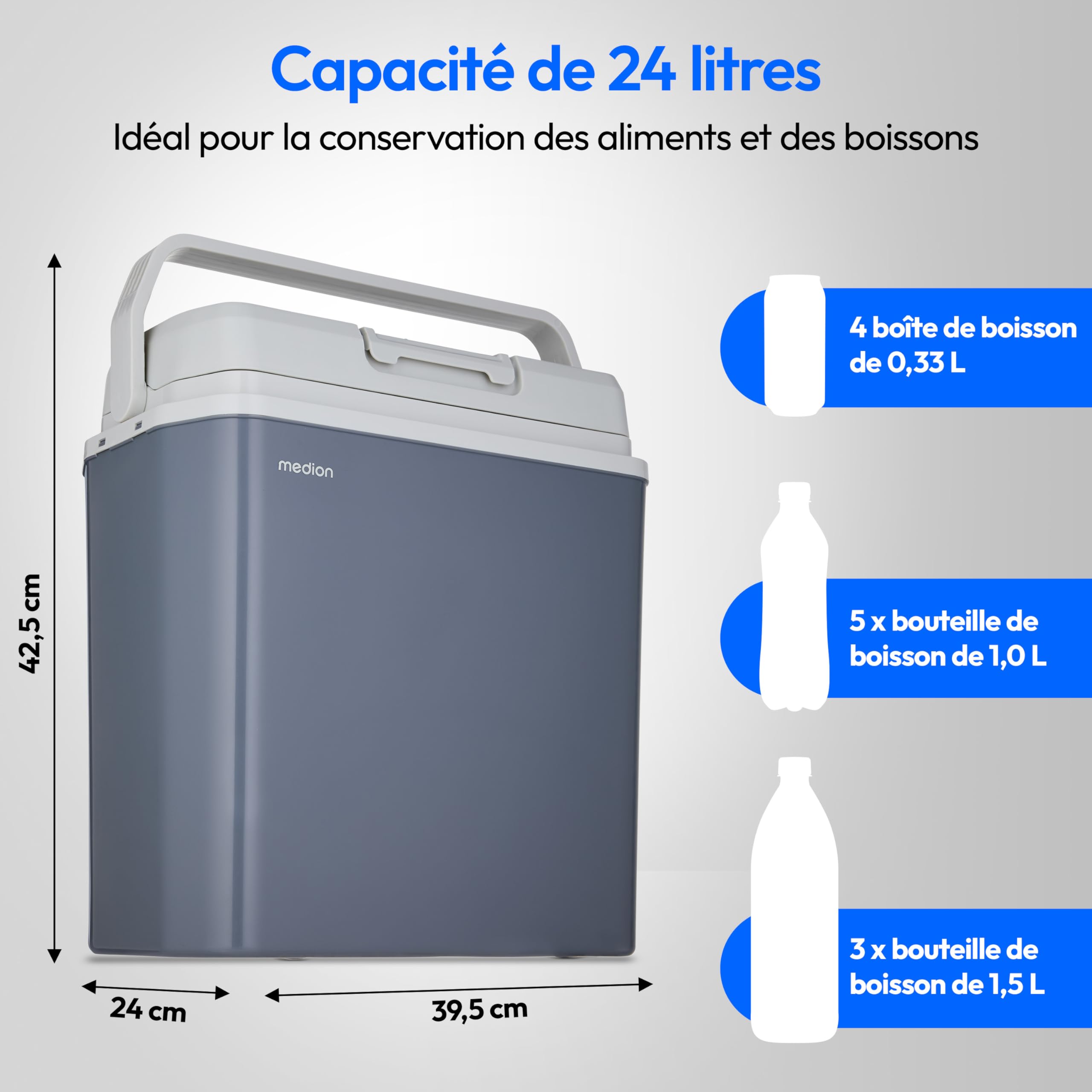 MEDION Glacière mobile 2 en 1 20 L électrique chauffage et refroidissement 230 V 12 V USB