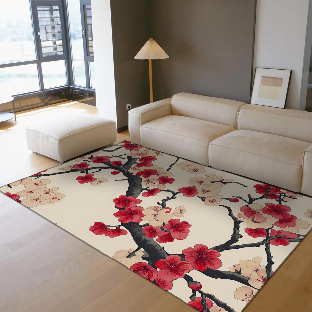 Tapis de salon peinture à l'encre chinoise raffiné 100x150cm