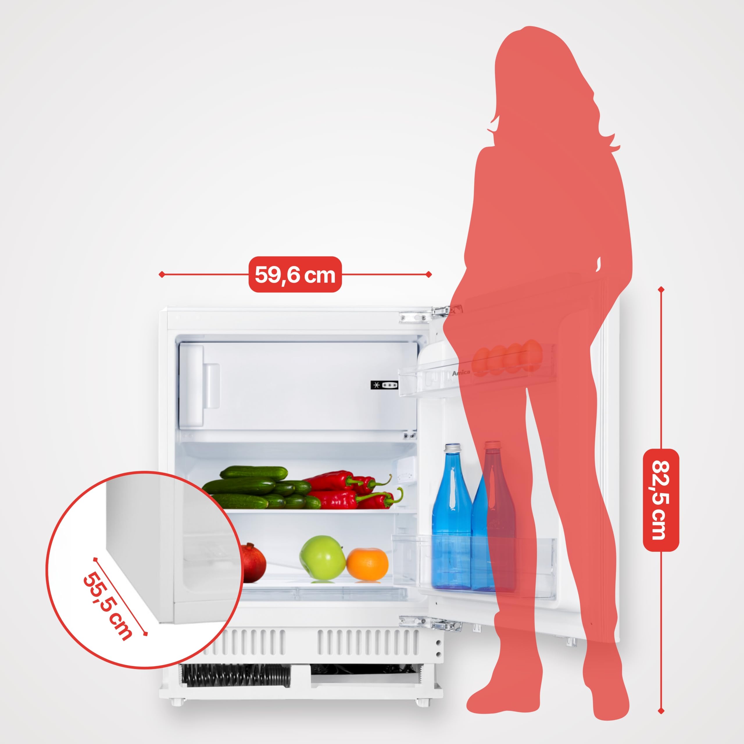 Amica Unterbau Kühlschrank mit Gefrierfach für 82 cm Nische Festtür-Technik elektronische Steuerung Inverter Kompressor Tür-Offen-Alarm