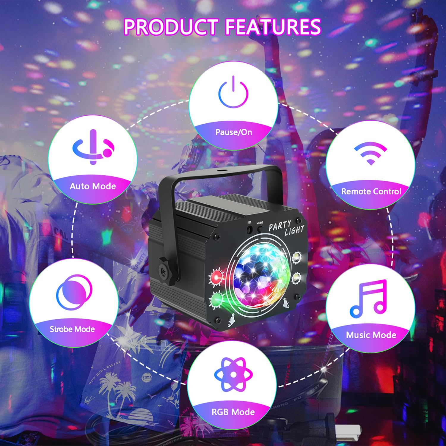 Luci Discoteca con Telecomando, Luci da Discoteca Acustiche Stroboscopiche a LED, Luci da Festa con cavo USB da 2M per Feste di Compleanno, Halloween, Natale