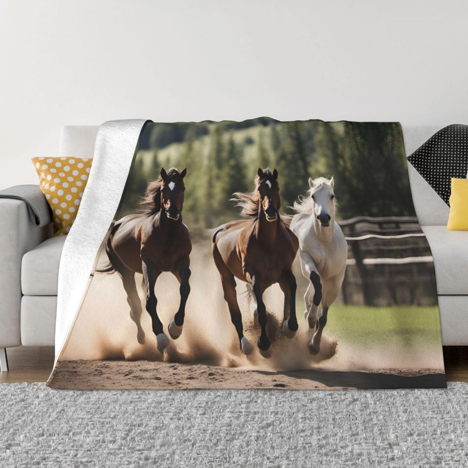 Couverture trois chevaux en micro-polaire plaid flanelle pliable pour lit et canapé