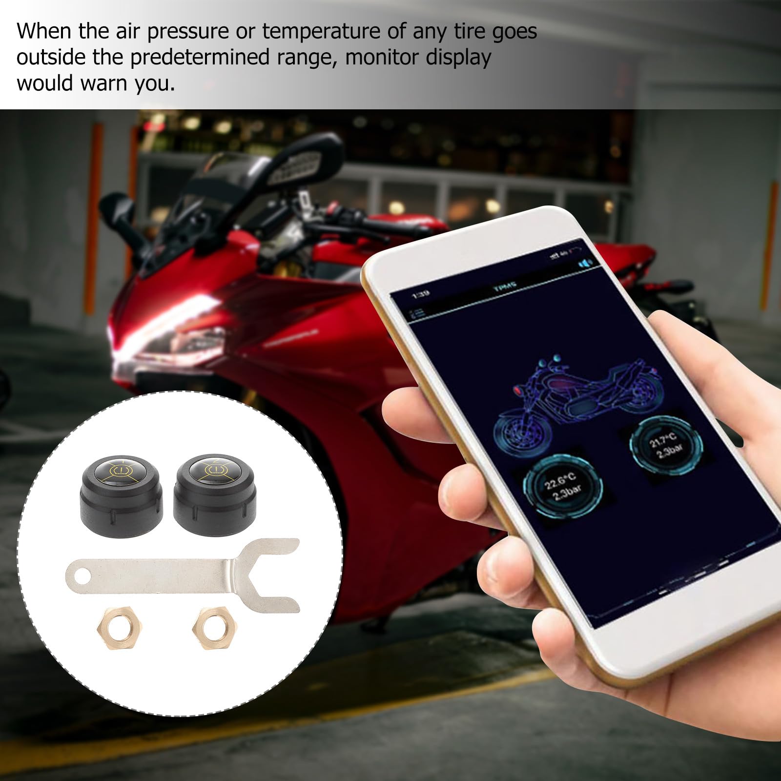 ABOOFAN Monitor Inalámbrico de Presión de Neumáticos Tpms Sensores Externos Alarma Alta y Baja Presión y Material Abs Resistente para Motocicleta