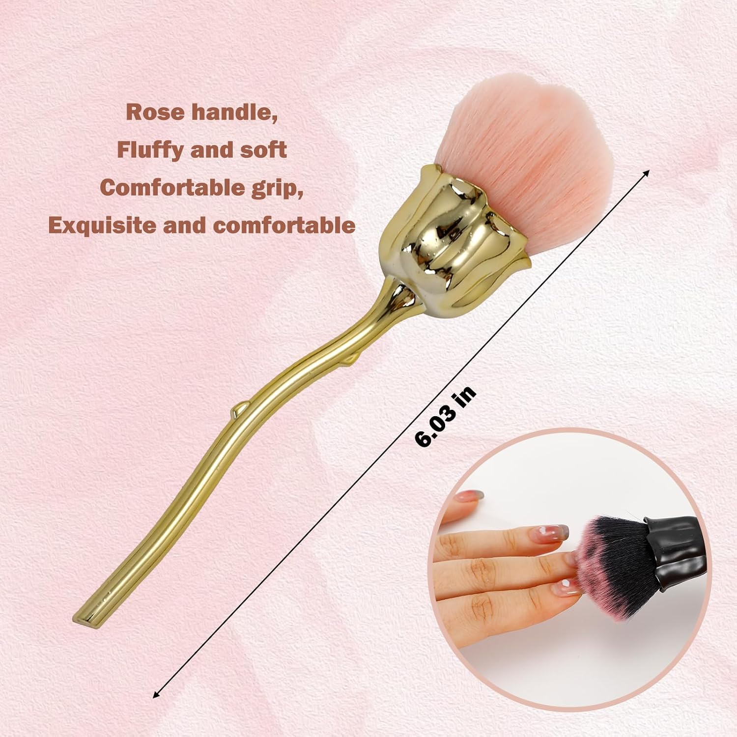 2 PCS Nail Dust Brush, Ultra Soft Nylon Bristles, Rose Shape & Round Head Nail Art Cleaner Tools, Makeup Brush for Nails, Manicure Dust Remover