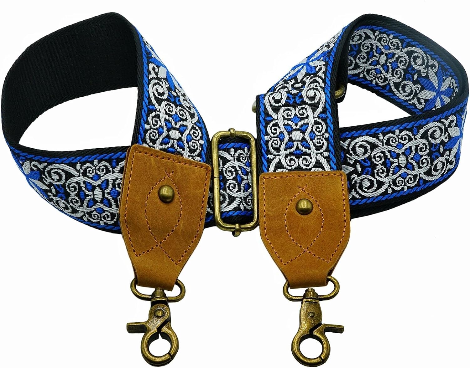 LaViePool Purse Strap Replacement Crossbody Guitar Straps for Handbags Shoulder Strap Adjustable Replacement for Bag Vintage Pattern with Cowhide Genuine Leather width 2 Inch