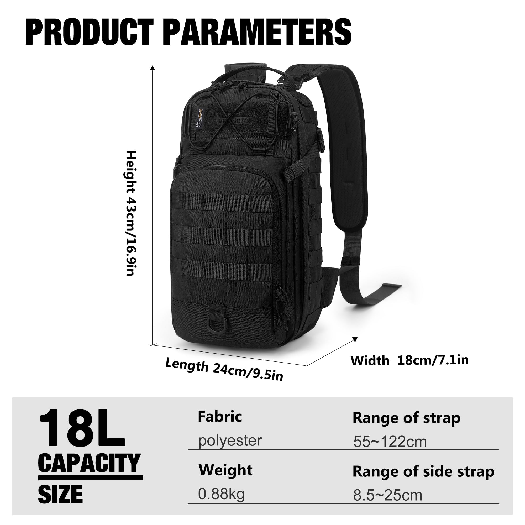 Mardingtop 18L Taktischer Rucksack Herren mit Abnehmbarer Schultergurt | Wanderrucksack Klein Outdoor Umhängetasche mit MOLLE-System,Vielseitiger 3-in-1 Sling Bag für Camping Arbeit Wandern