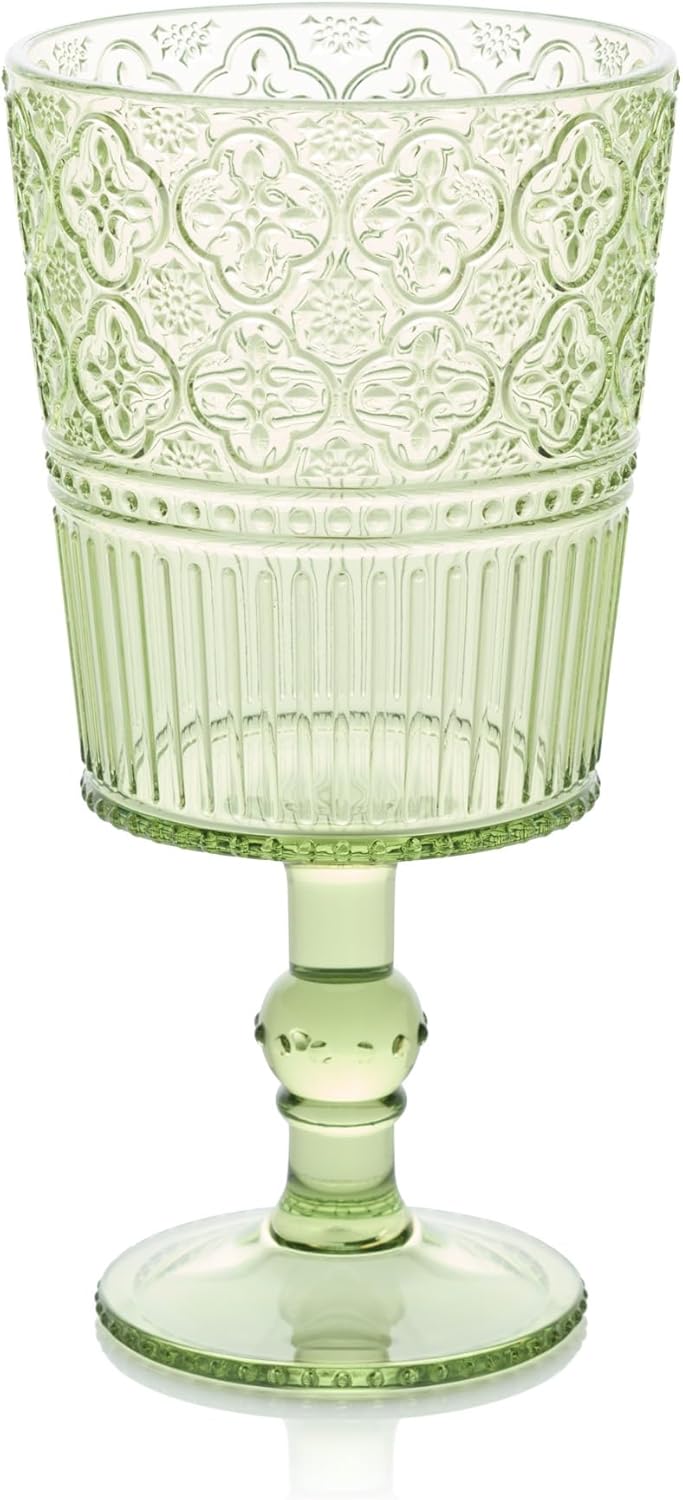 Certified International Victoria Green Set of 6 Premium Acrylic All Purpose Goblet 3.5x3.5x7 14oz – Unbreakable Drinkware with Elegant Embossed Design, Perfect for Everyday Use & Entertaining