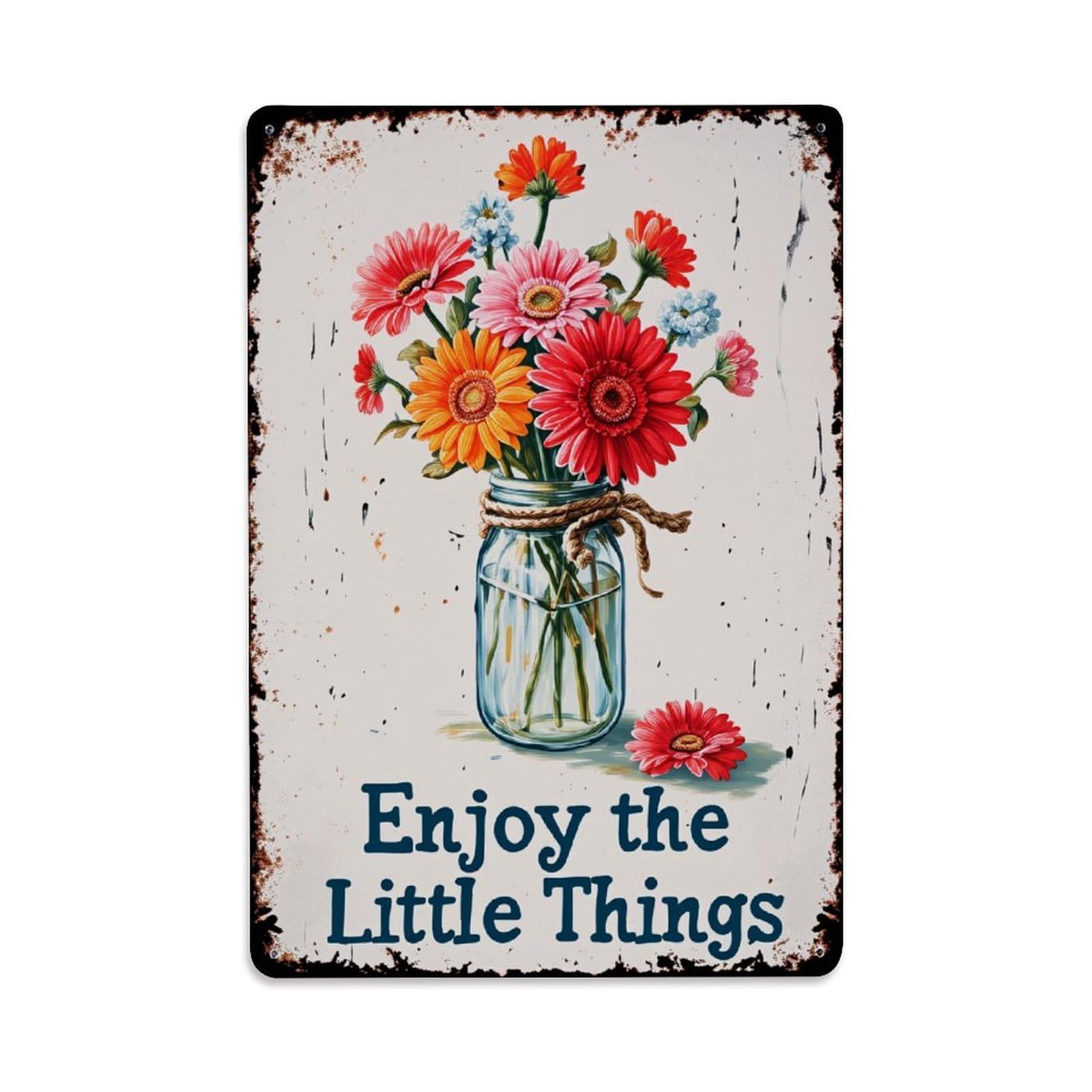 Enderetf Vintage Flowers In Jar With Rope Tin Sign Metal Poster, Home Bar Garage Man Cave Cafe Indoor & Outdoor Wall Decoration 8X12inches