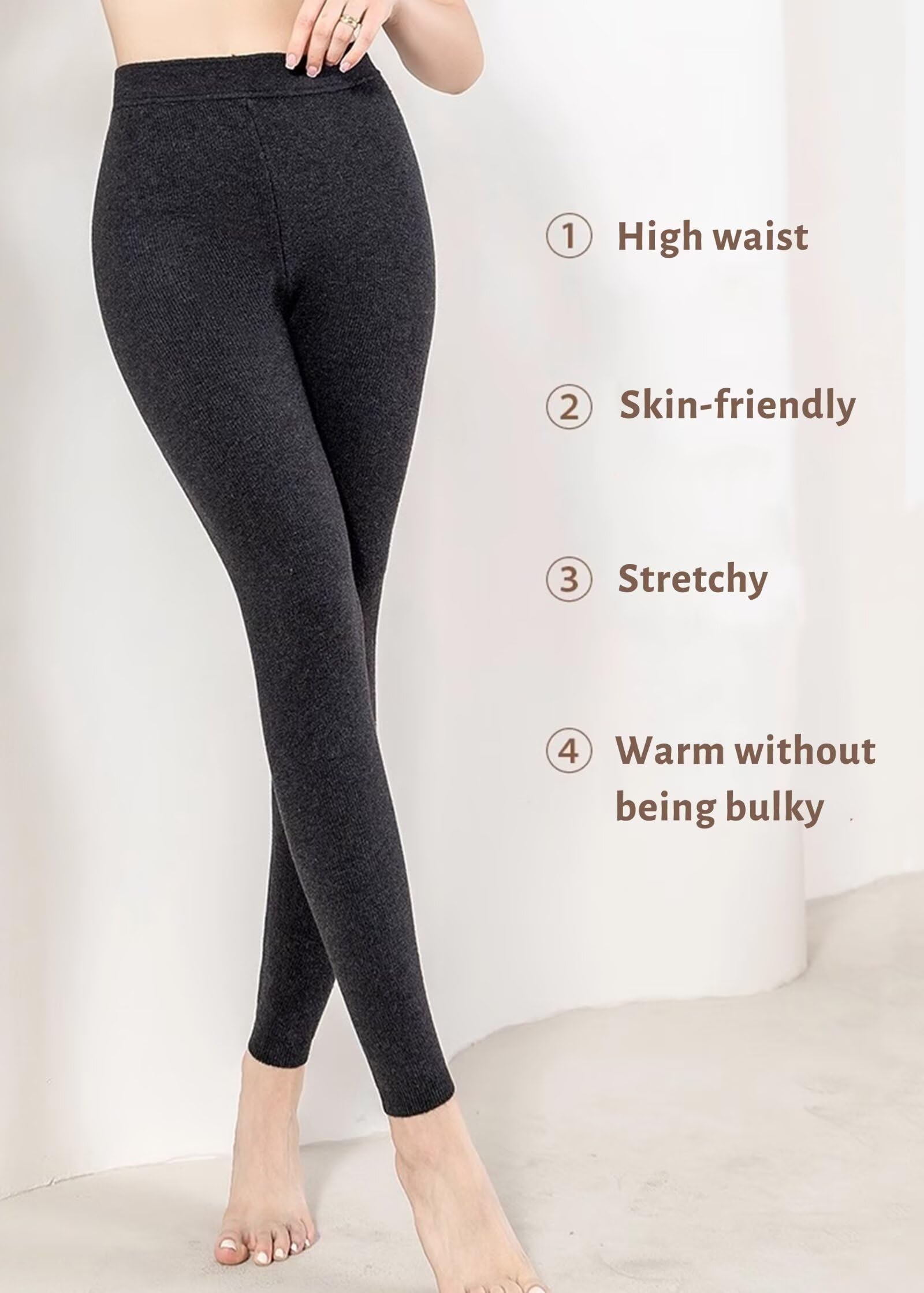 HNVAVQ Pantalones térmicos clásicos para Hombre y Mujer, 100% Cachemira, Leggings de Cintura Alta, Pantalones térmicos para la Nieve