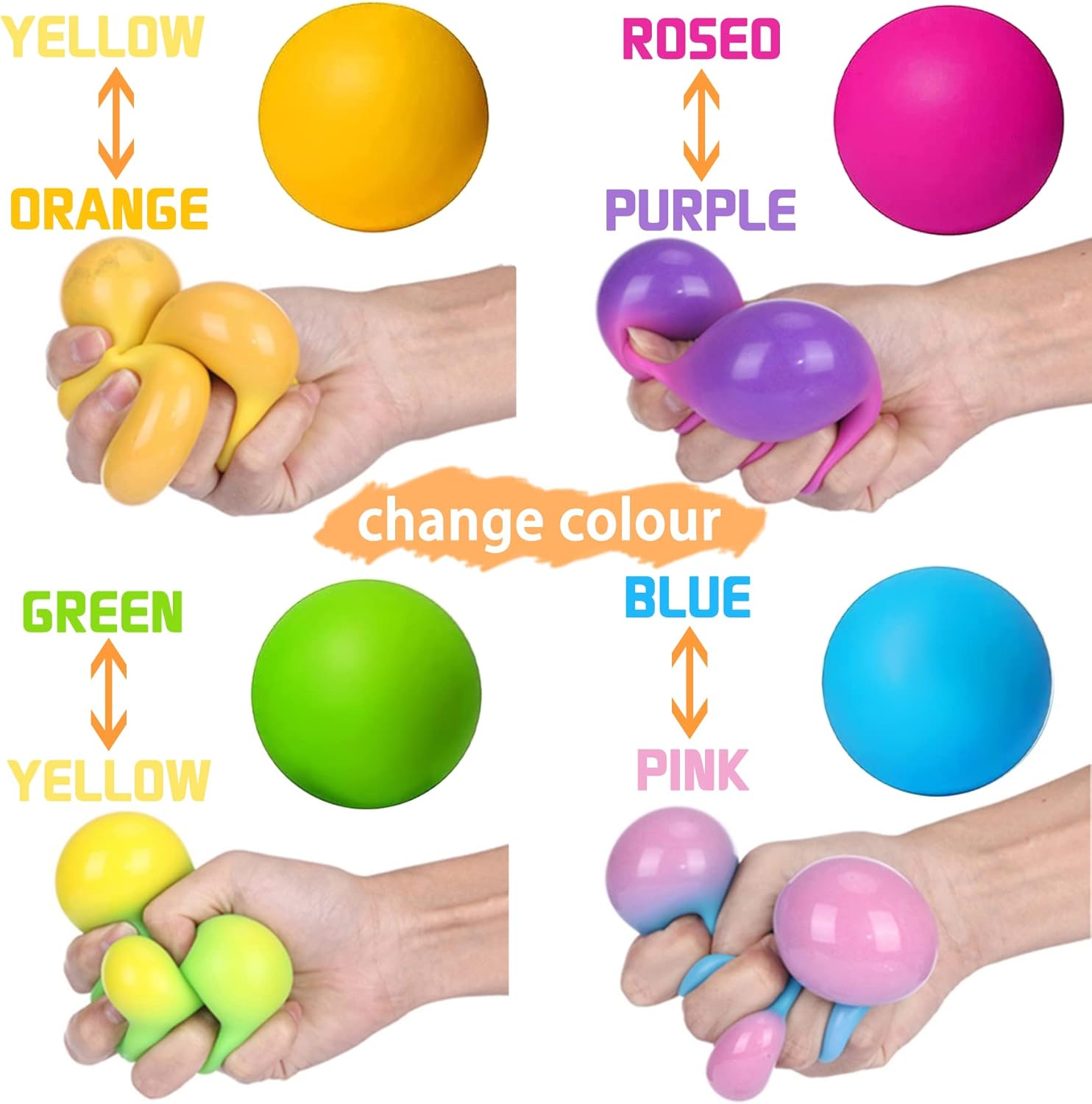 LSYYSS 4pcs Stress Ball Toys Color Changing Stretch Balls, Sensory Squeeze Toys Squishy Balls