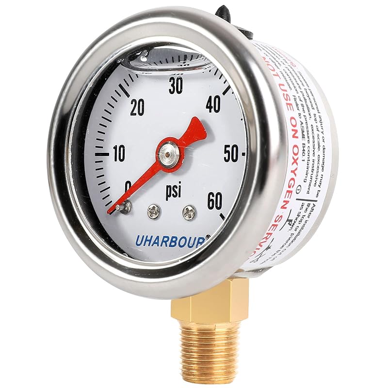 Manômetro de pressão com glicerina Uharbour 0–413,7 kPa, mostrador de 3,81 cm e rosca 1/8" NPT