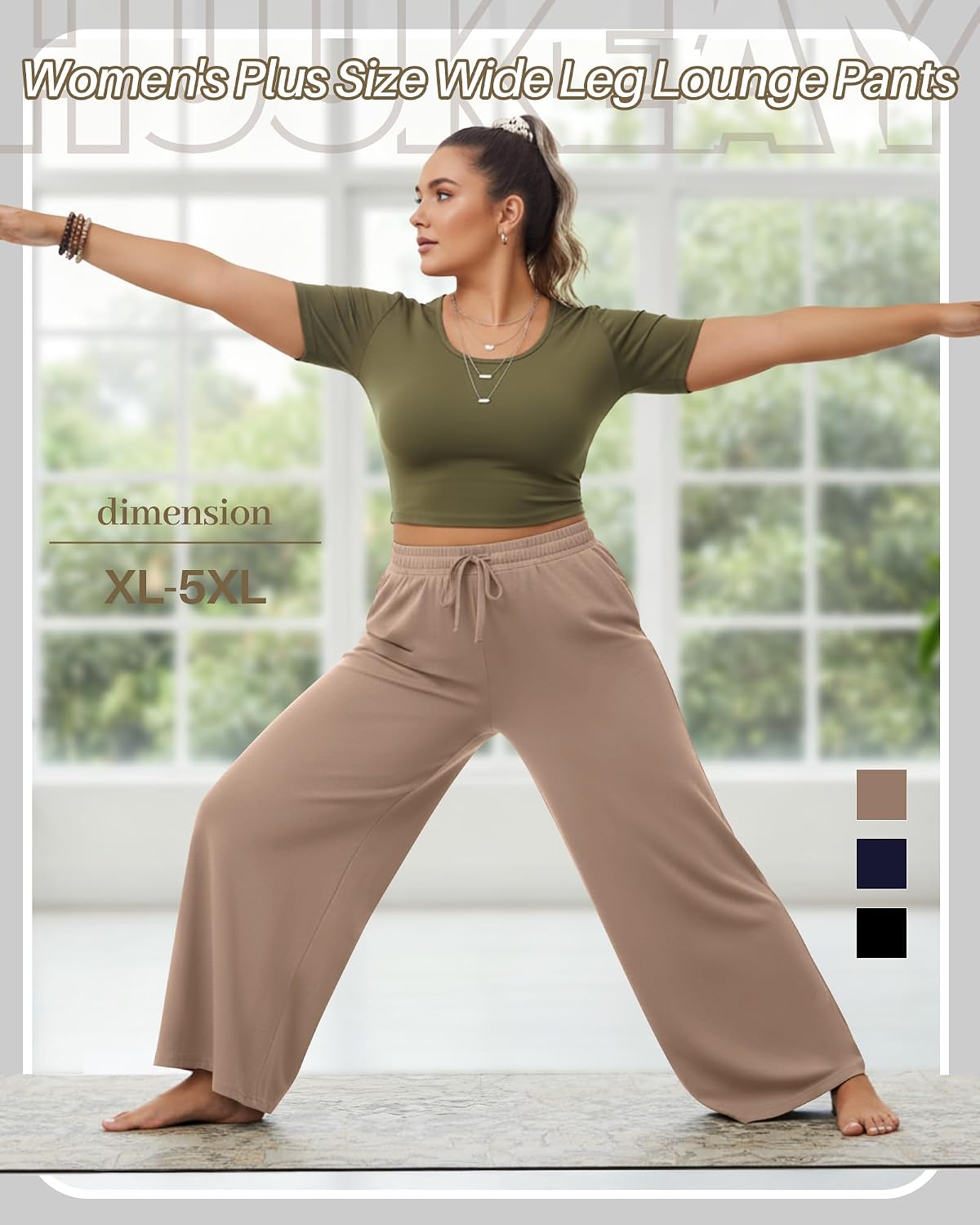 Huukeay 3 Pack Women's Plus Size Wide Leg Lounge Pants, Drawstring Baggy Yoga Pants Casual Loose Sweatpants