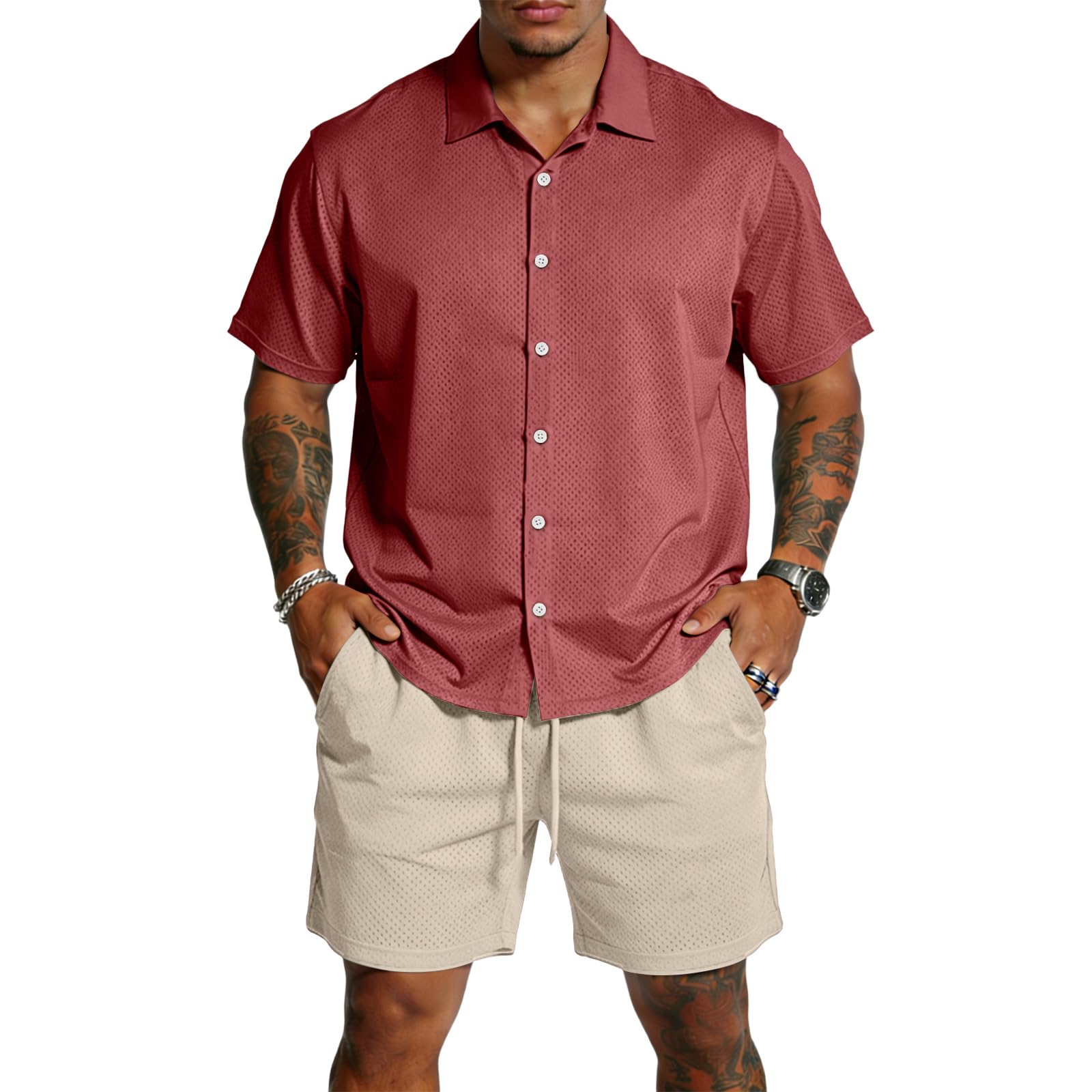 Generisch Herren Trainingsanzug 2 Teiler Sommer Shorts und Tshirt Set mit Polo Hemd Set Kurzarm Zweiteiler Herren Sommer Kurz