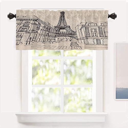 Miniatura 1 de Shrahala Black Europe - Cenefas de cocina con figura de palo, torre Eiffel beige, cortina de media ventana, tratamiento de ventana de poliéster