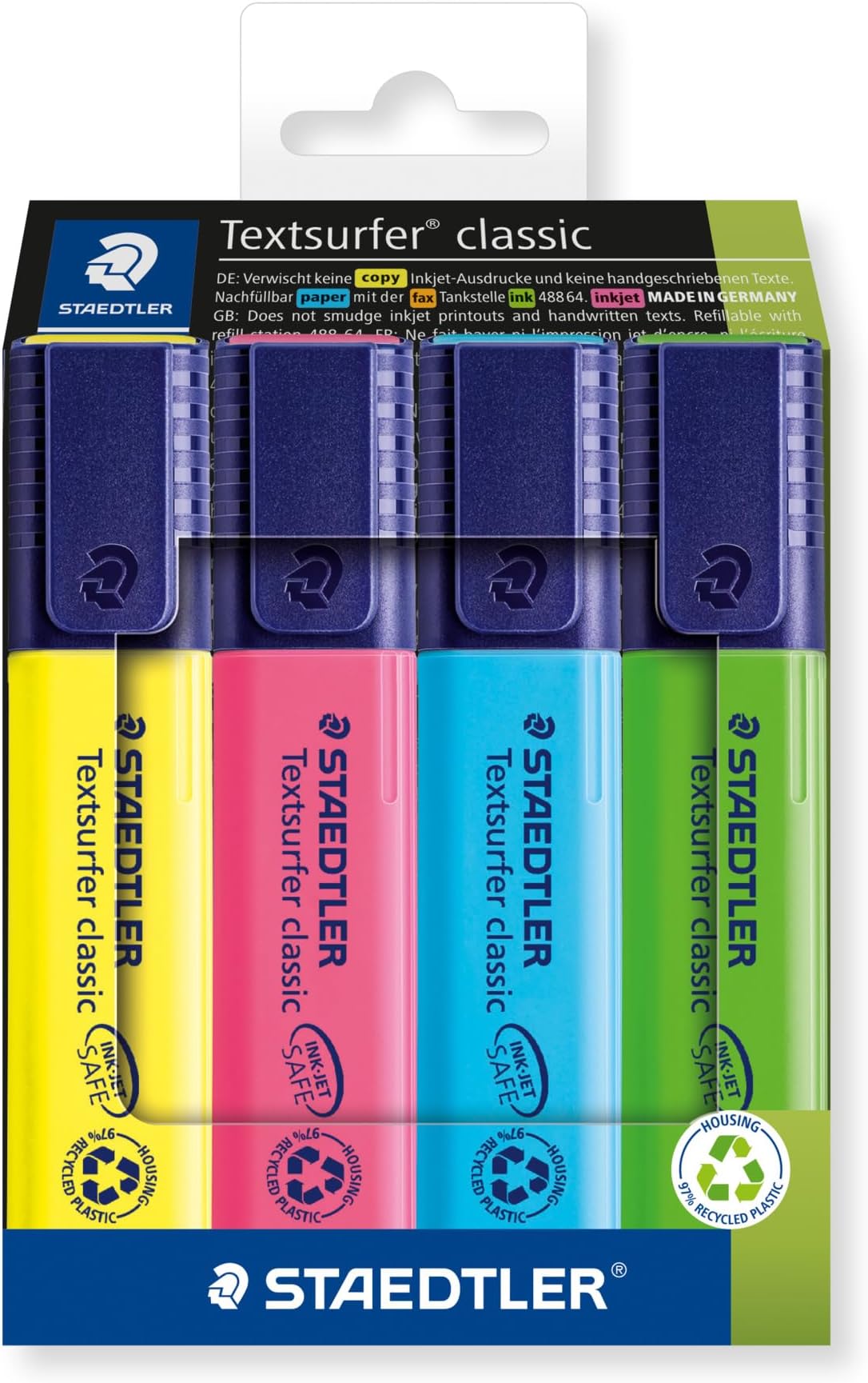 STAEDTLER 364 C4 Textsurfer Classic Highlighter - Assorted Colours (Card Pack of 4)