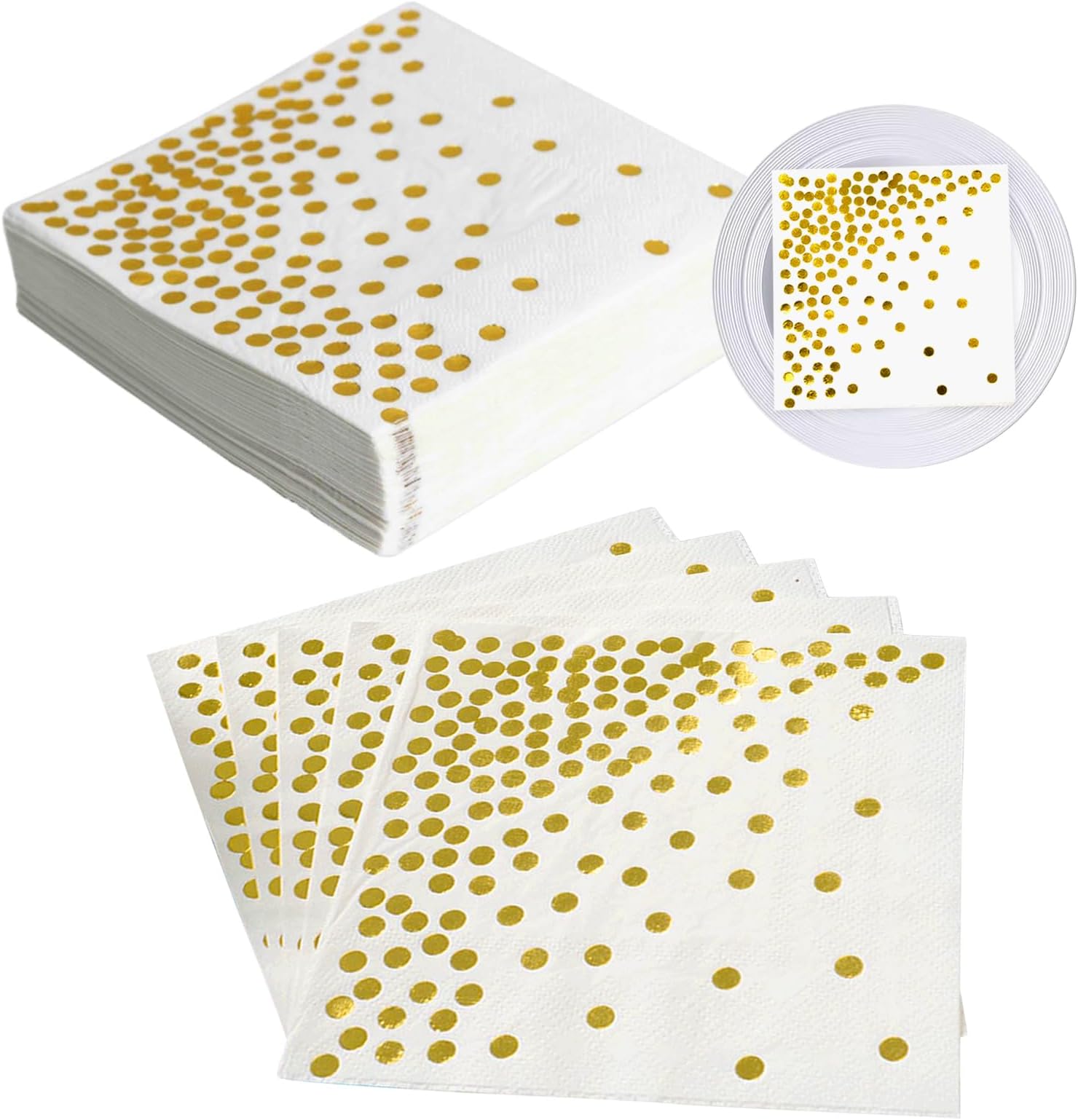 Gold Napkin, 80 PCS Gold Napkins Disposable, Gold Polka Dot Party