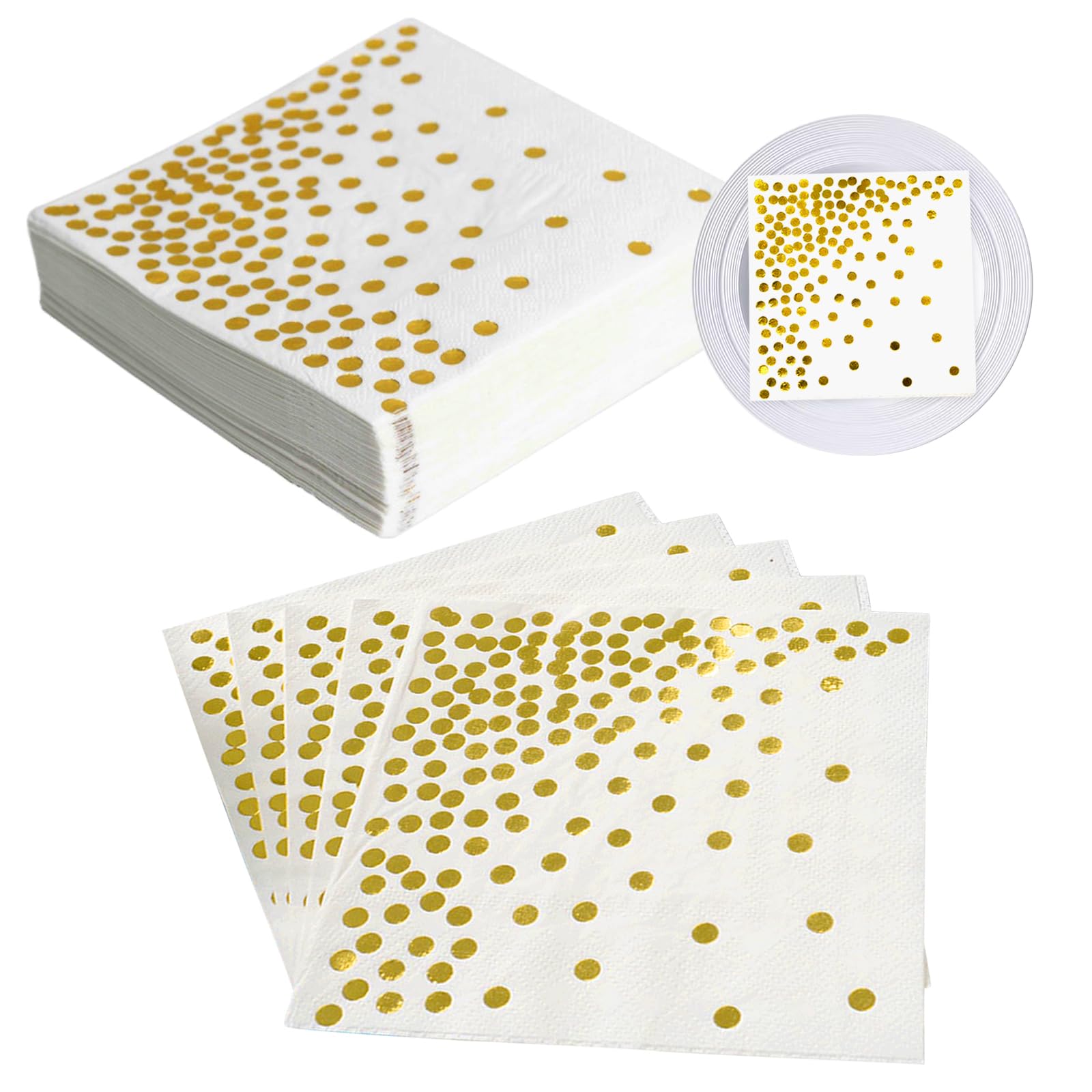 80 Stück Gold-Polka-Dot Servietten – 33x33 Cm, Weiß Mit Goldenen Punkten, Für Partys & Feiern