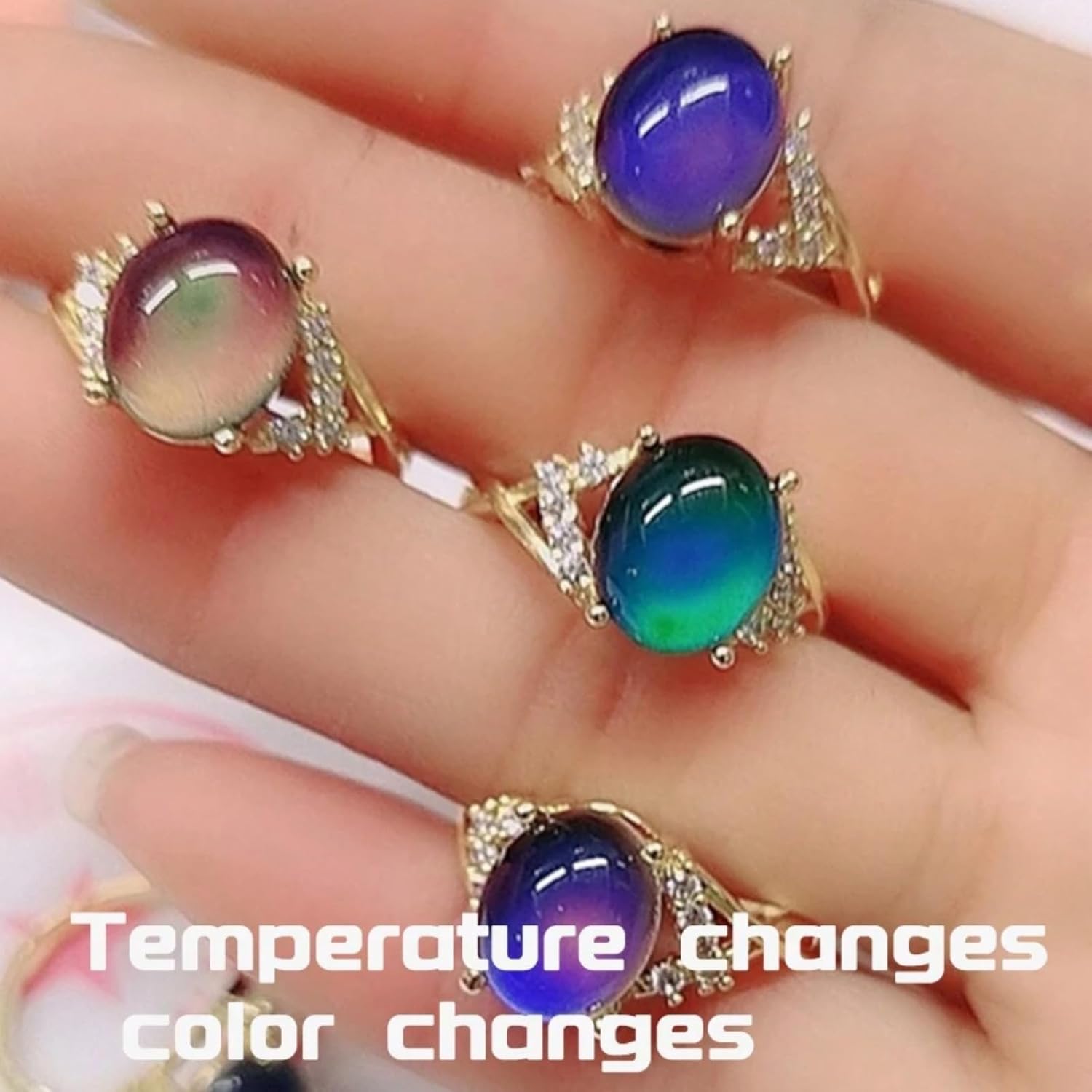 Statement Rings Boho Gold Adjustable Crystal Jewelry Wedding Rings Engagement Ring Anniversary Birthday Gifts for Women - Image 3