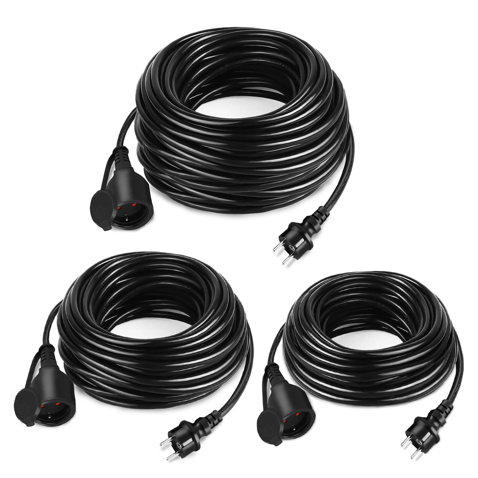NAIZY 30 m przedłużacz zewnętrzny z płaską wtyczką 3500 W z wtyczką | Kabel zasilający, wytrzymały, elastyczny i łatwy do przechowywania, do użytku na zewnątrz i na budowach