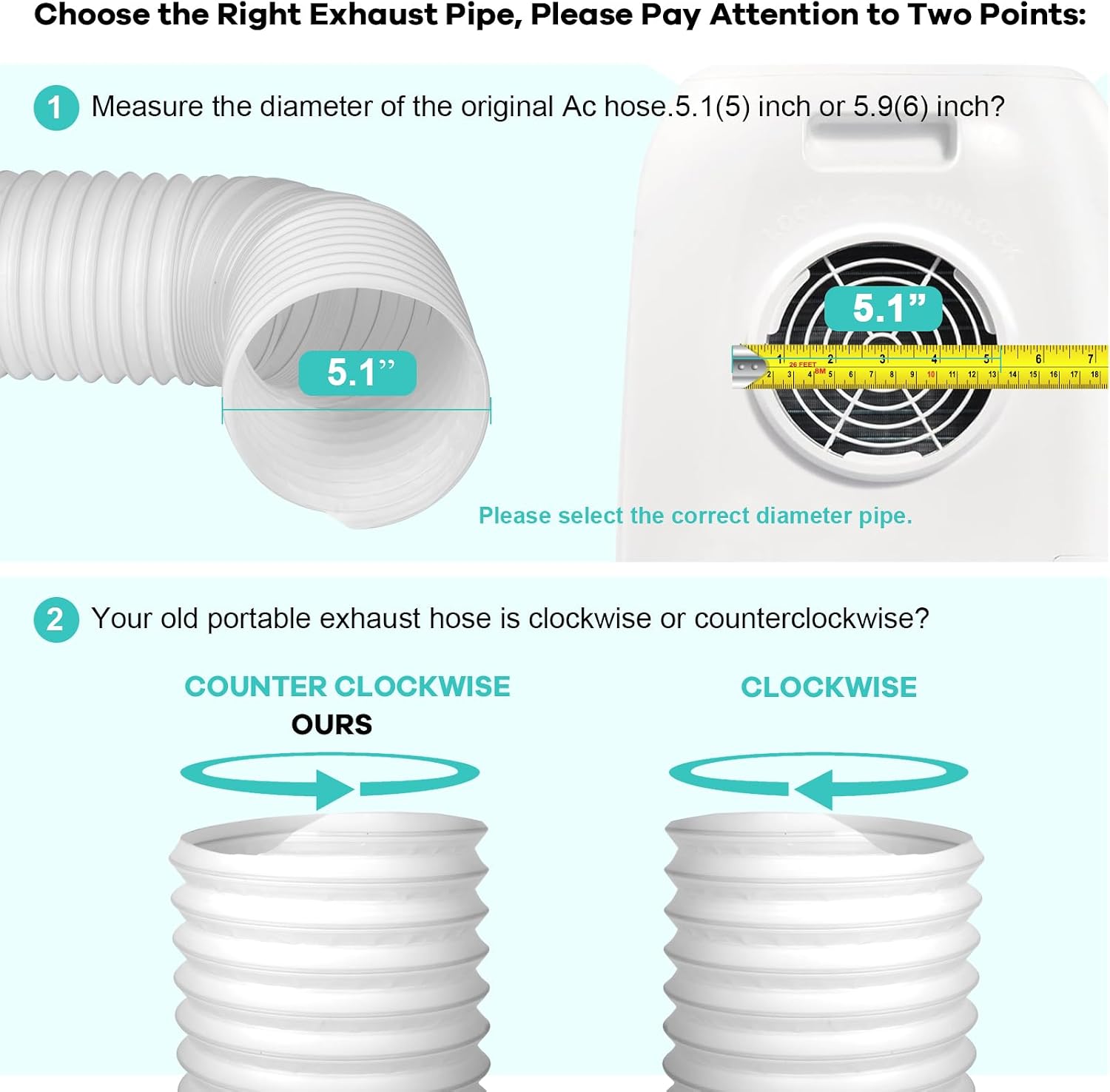 Kifiray 80" Length 5.1 Inch Diameter Portable Air Conditioner Hose with Anti-Clockwise Thread, Replacement Mobile AC Unit Exhaust 5.1" Vent Hose for LG Hisense Haier Delonghi Air Conditioning Parts image 3