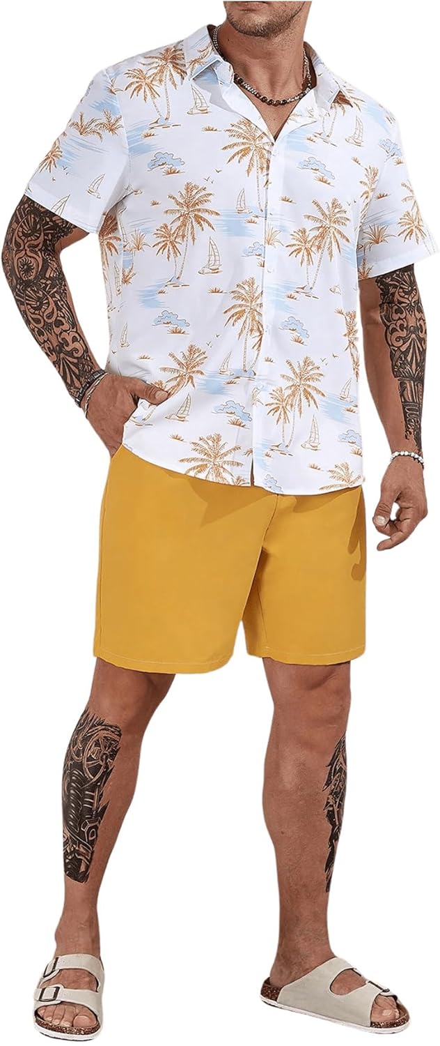 Men's Plus Size Hawaiian Matching Set Tropical Print Short Sleeve Button Down Shirt and Shorts Set Vacation Outfits - Image 5