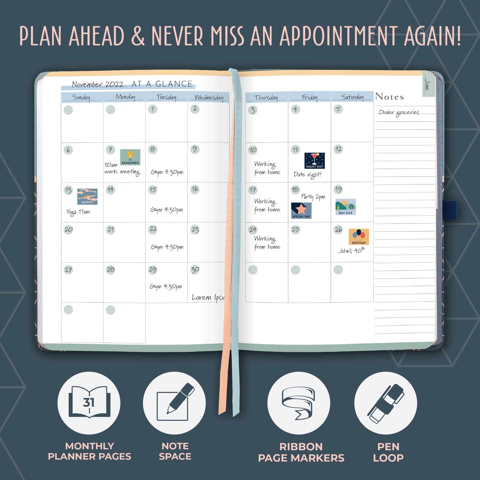 (In inglese) Agenda non datato Perfect Year Boxclever Press. Raggiungi gli obiettivi con la bellissima agenda senza date. Agenda settimanale 12 mesi con riepiloghi mensili, note e adesivi (Geometria)