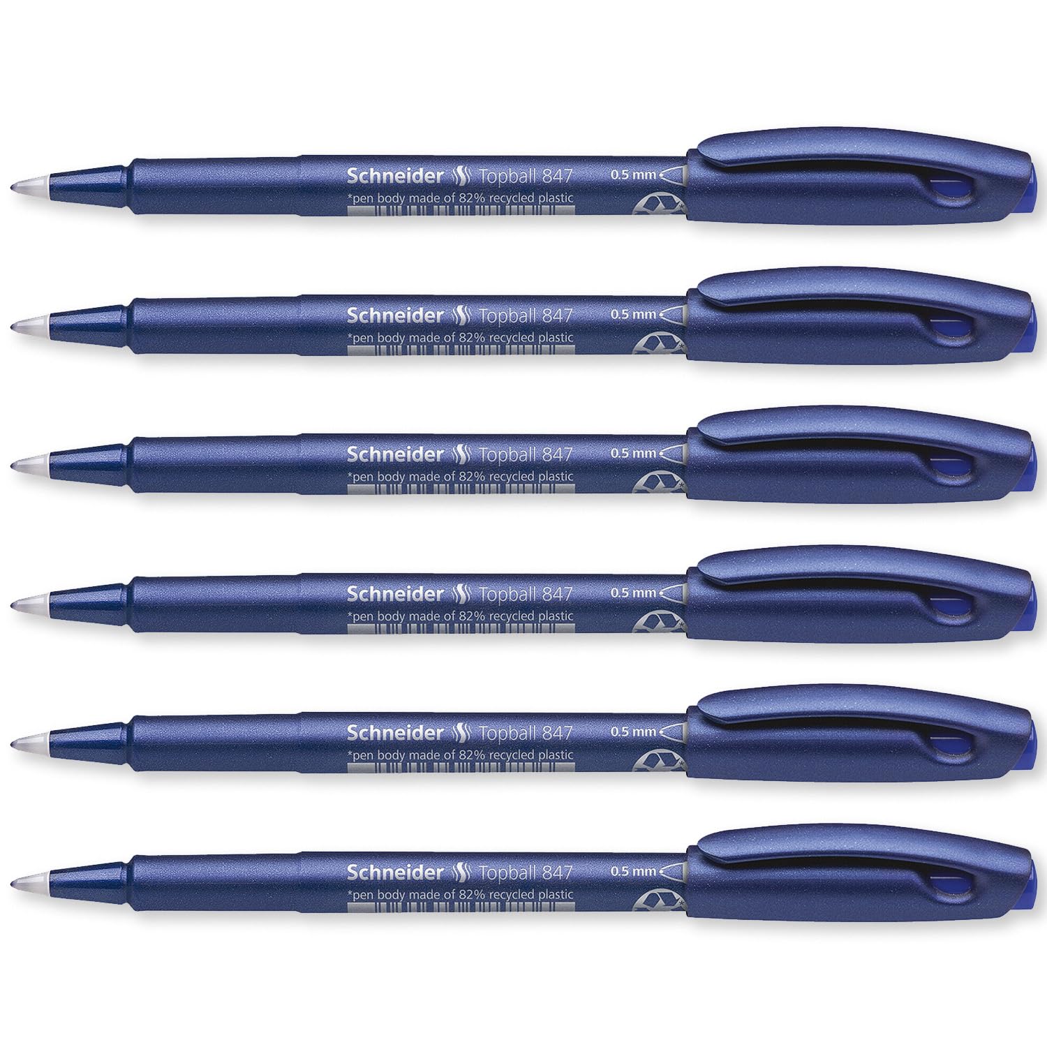 Schneider Topball 847 Rollerball Pen 0.5mm Smooth Writing Blue Pack of 6
