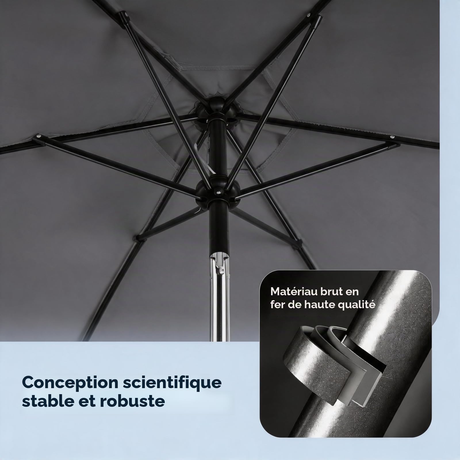 LEADZM Parasol déporté Ø 300 cm avec manivelle et rotatif à 360° avec 6 baleines, imperméable et protection UV, parasol de jardin avec support pour jardin, terrasse et extérieur