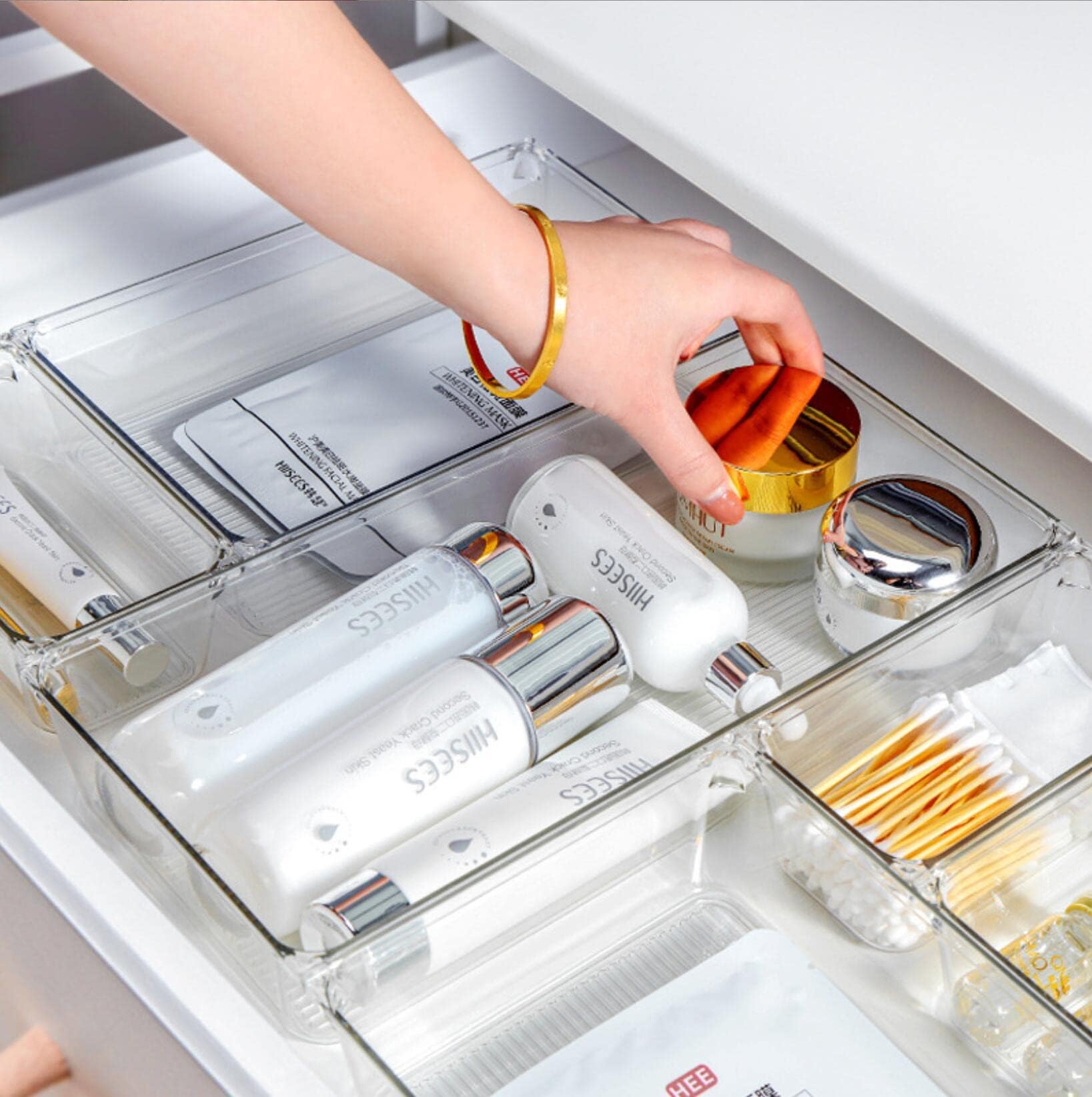 16 Stücke Schubladen Ordnungssystem, Organizer Ordnungssystem mit 5 Schublade Größen, Antirutsch Transparent Divider Make-up Organizer für Küche Badezimmer Kosmetik (Transparent)