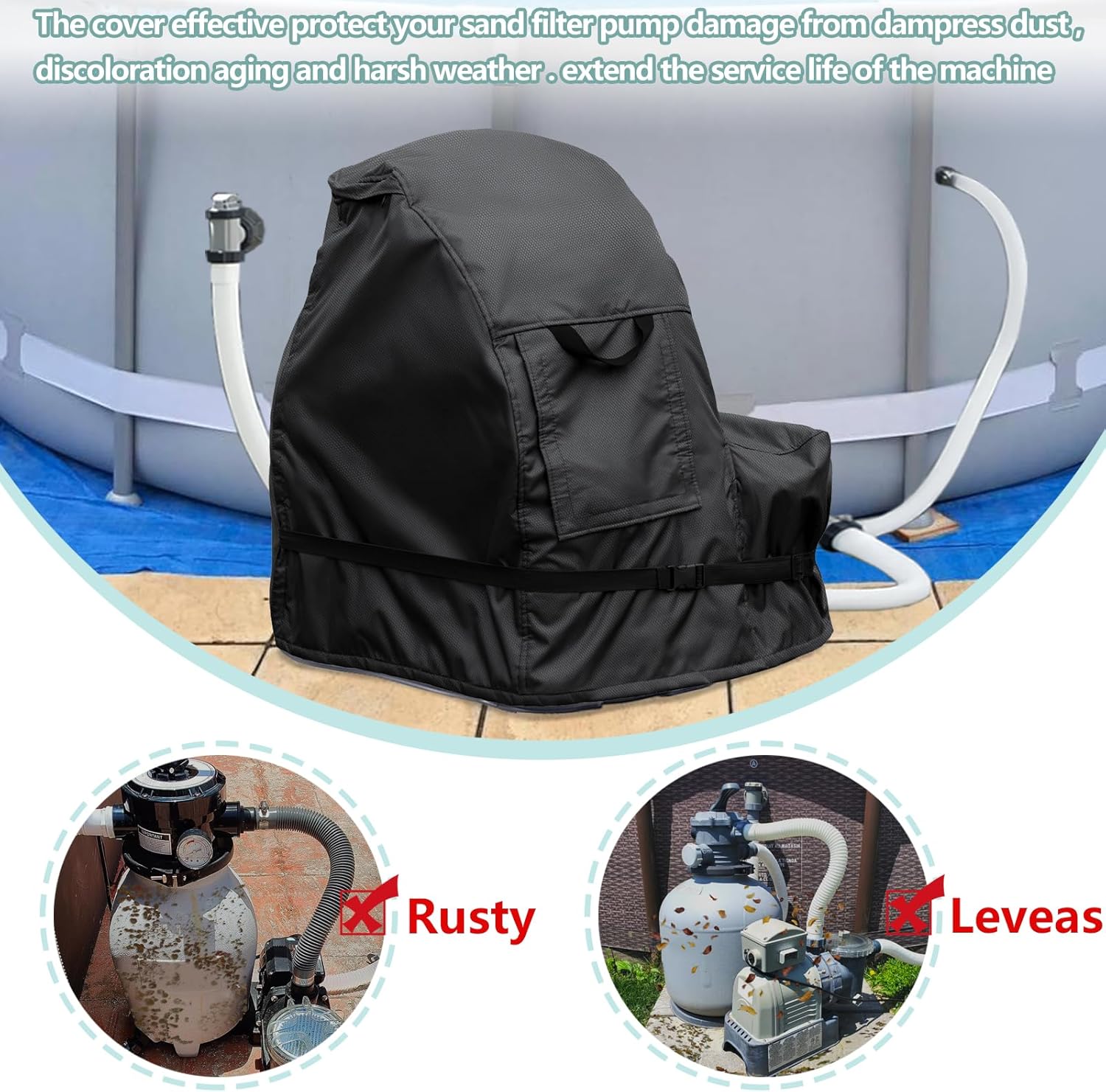 okcool Sand Filter Pump Cover,Waterproof Anti-UV Pool Pump Sand Filter Cover,Upgraded Zipper Opening Designed (Black)