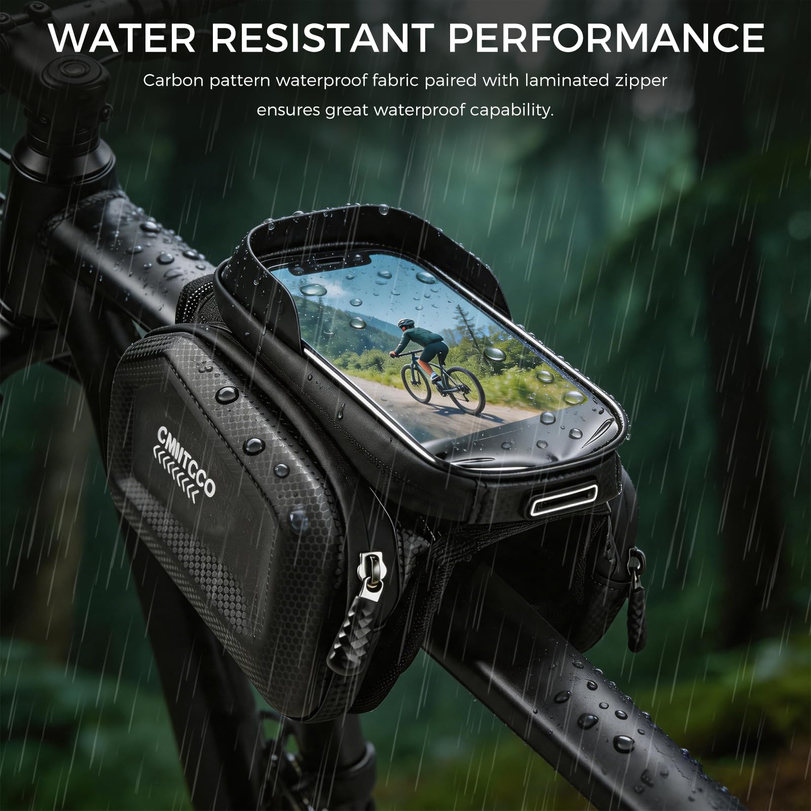 CNMTCCO Fahrradtasche Rahmentasche Wasserdicht Handyhalterung Fahrrad für Smartphone bis zu 7 Zoll, Oberrohrtasche Fahrrad Zubehoer mit TPU Touchscreenfür Mountainbikes, Rennräder und E-Bikes