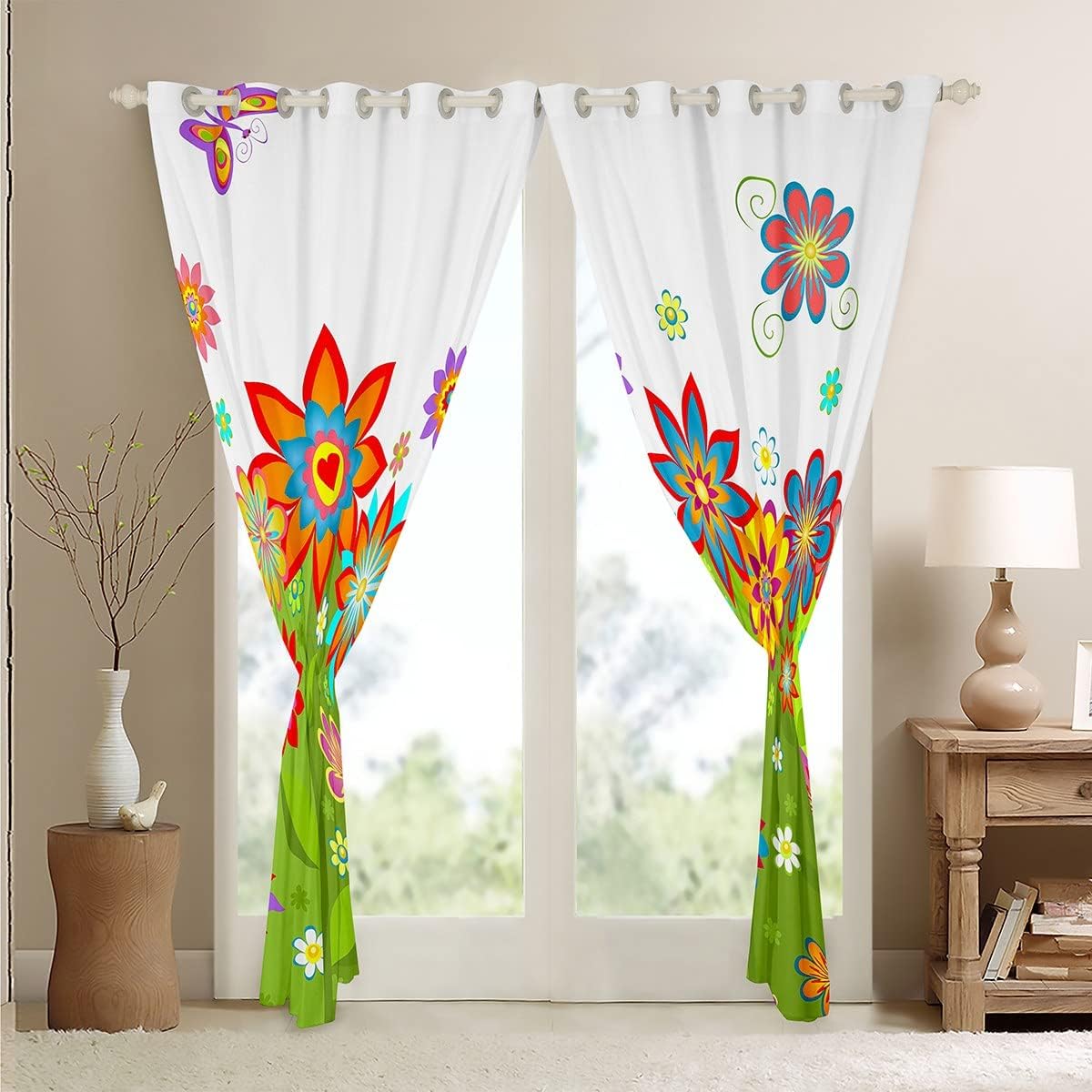 70s Groovy Flower Blackout Curtains 104"X90",Iridescent Flowers Curtains Girls Adult Man Vintage Garden Floral Botanical Curtains & Drapes Women's Halloween 1960's 1970's Disco Hippie Indie Room Decor