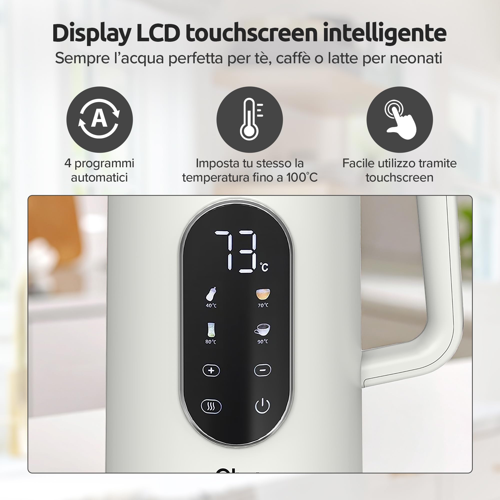 Olvy Bollitore Elettrico Senza Fili 1,7L con Controllo della Temperatura – Kettle Elettrico in Acciaio Inox, Doppia Parete Isolante, Funzione Mantenimento Caldo – Bollitori Elettrici 2200W