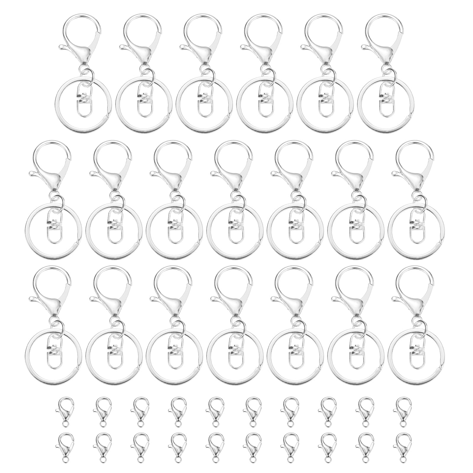 Fermoirs mousquetons pivotants en métal argenté brillant pour porte-clés et loisirs créatifs x20