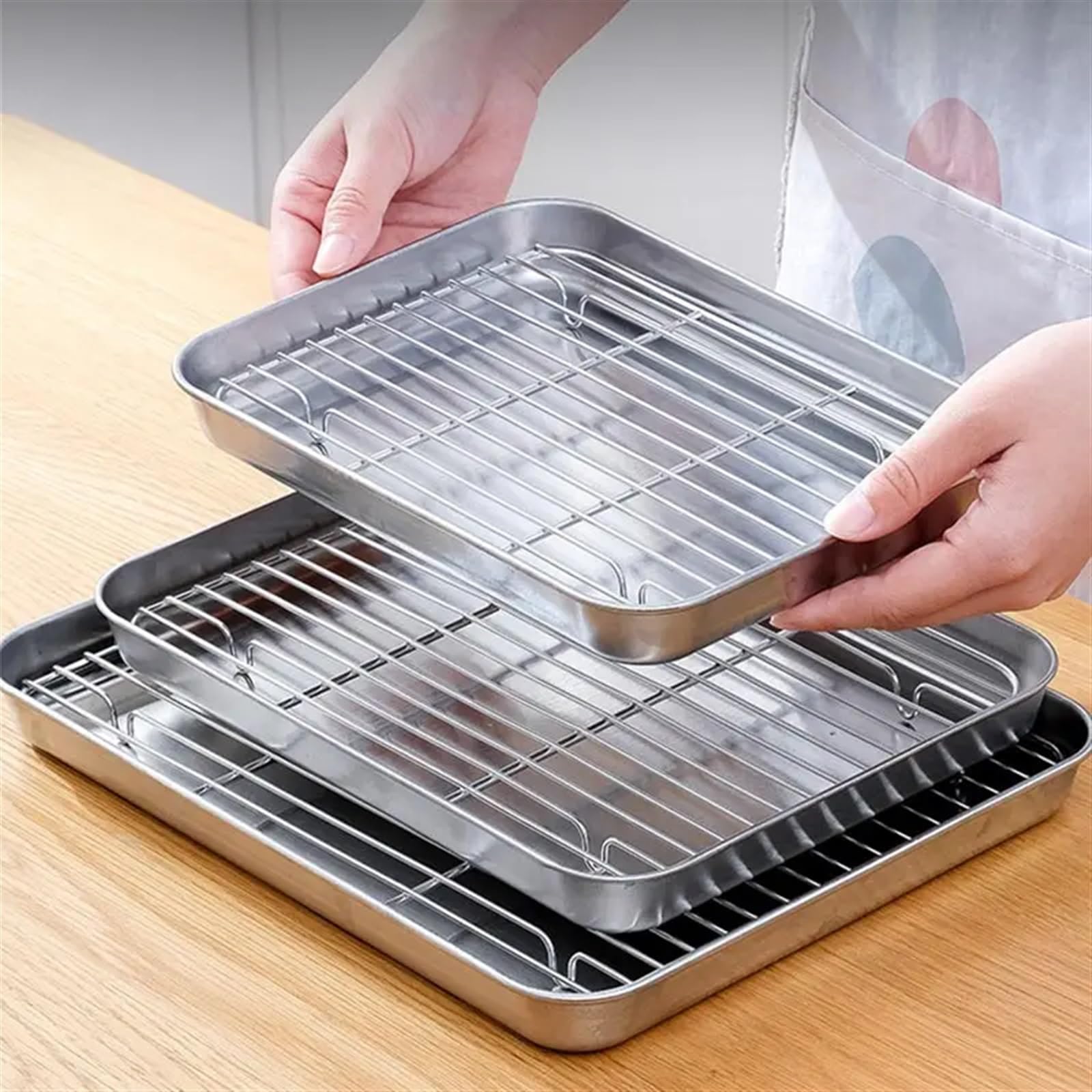 Bandeja de horno Bandeja de acero inoxidable 304 for barbacoa y pastel de frutas, estante de enfriamiento extraíble, bandeja antiadherente for barbacoa, plato cuadrado for hornear, bandeja for hornear