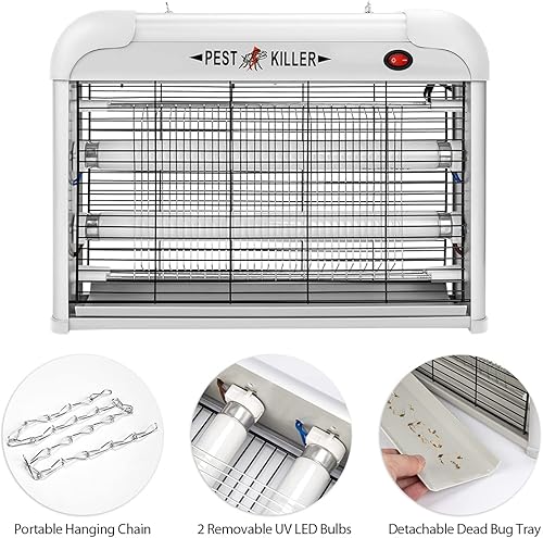 Miniatura 5 de Exterminador eléctrico de insectos para interiores, 2800 V potente asesino de insectos voladores con atracción de luz azul de 20 W, máquina de