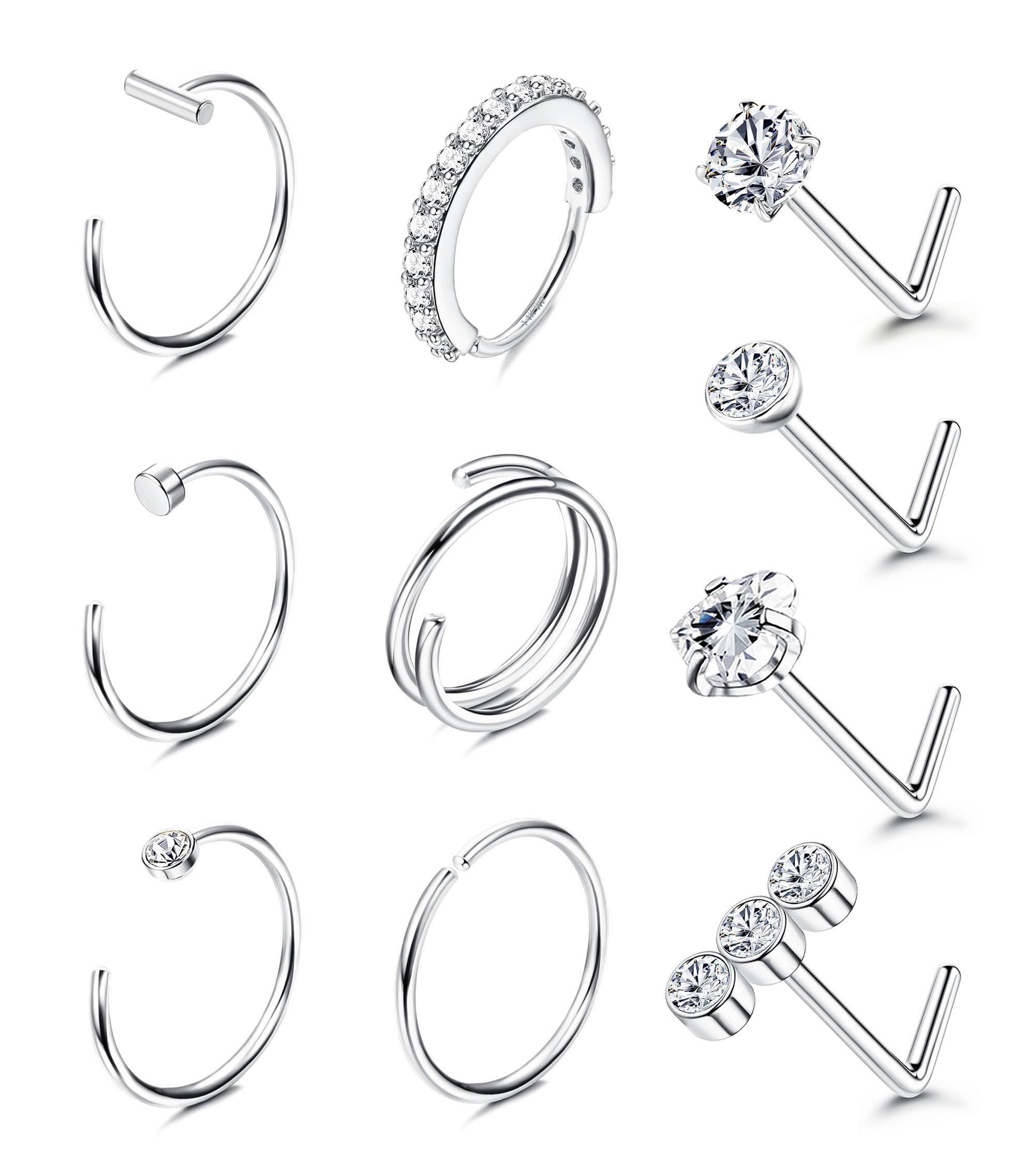 14Kt. Goud neus screw met kristal in verschillende kleuren