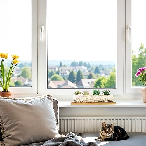 Miniatura 5 de ARTKETTY Macetas para suculentas, macetas de cerámica para suculentas de 9.8 pulgadas con drenaje, maceta pequeña para bonsái con bandeja de bambú,