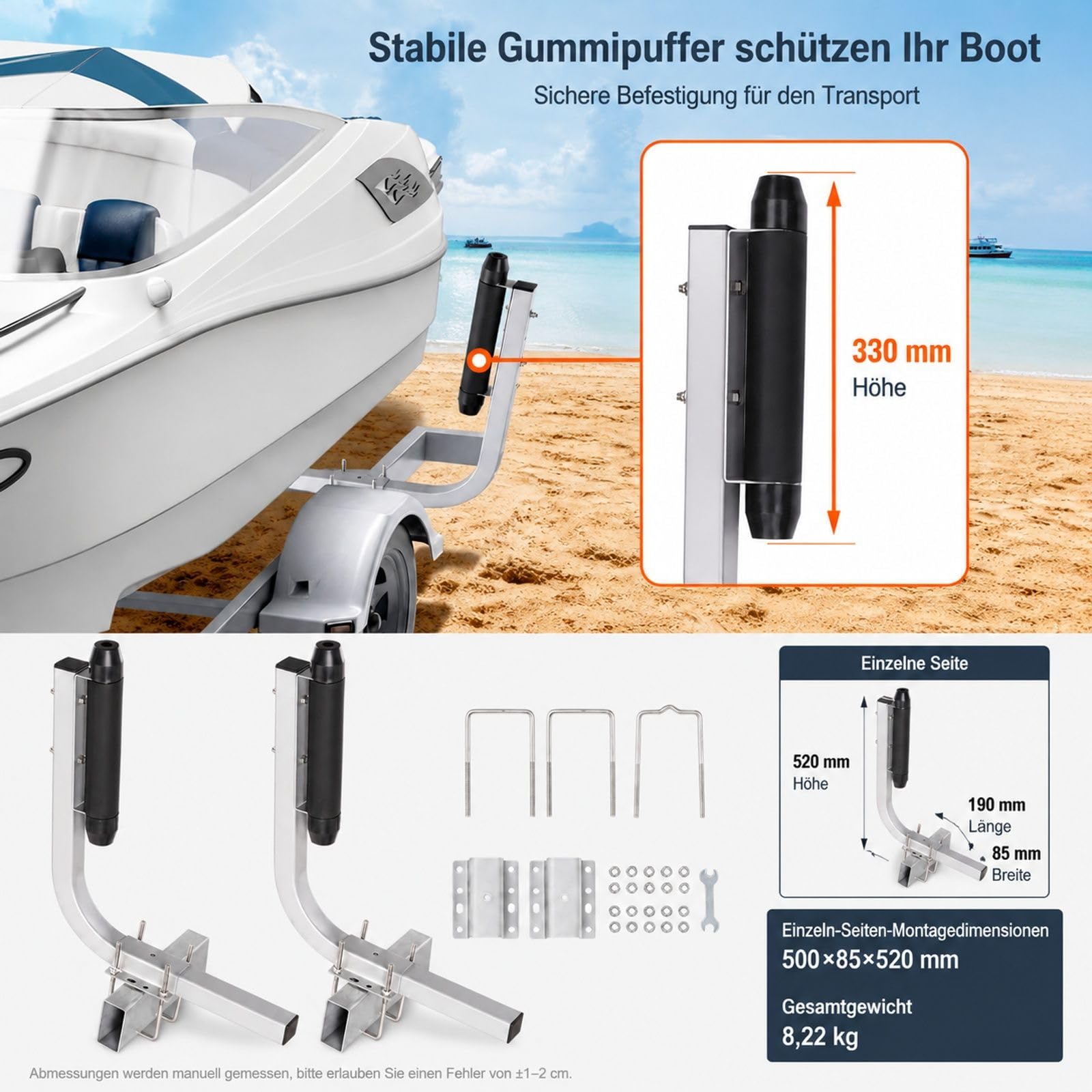 L-Form Bootsanhänger-Führungsstange mit Rollen aus verzinktem Stahl