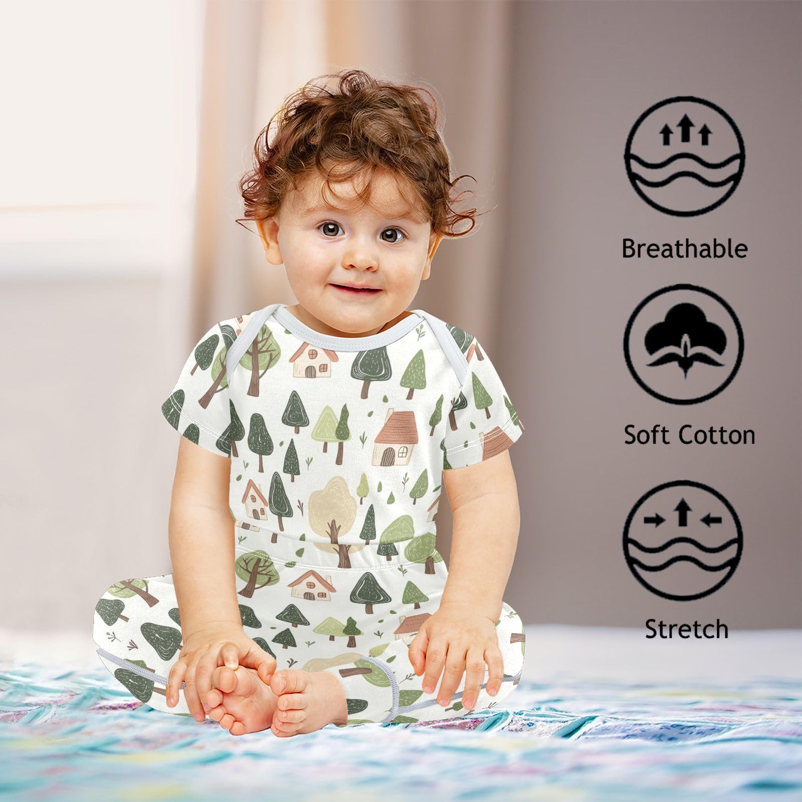 vvfelixl Cartoon Cute Forest Cabin Baby Bodysuits Set,Baby Layette Sets Unisex Short Sleeve Babys Pants Sets 6-9M