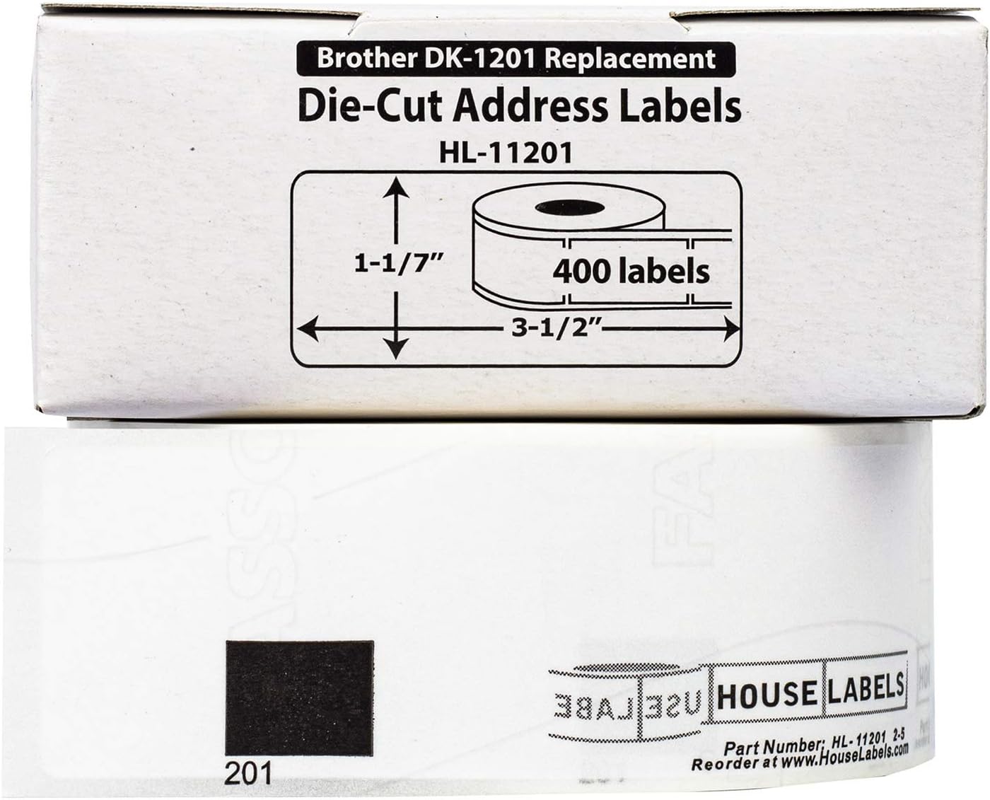 HOUSELABELS Compatible with DK-1201 Replacement Roll for Brother QL Label Printers; 400 Address Labels; 1-1/7" x 3-1/2" (29mm*90mm) - 40 Rolls