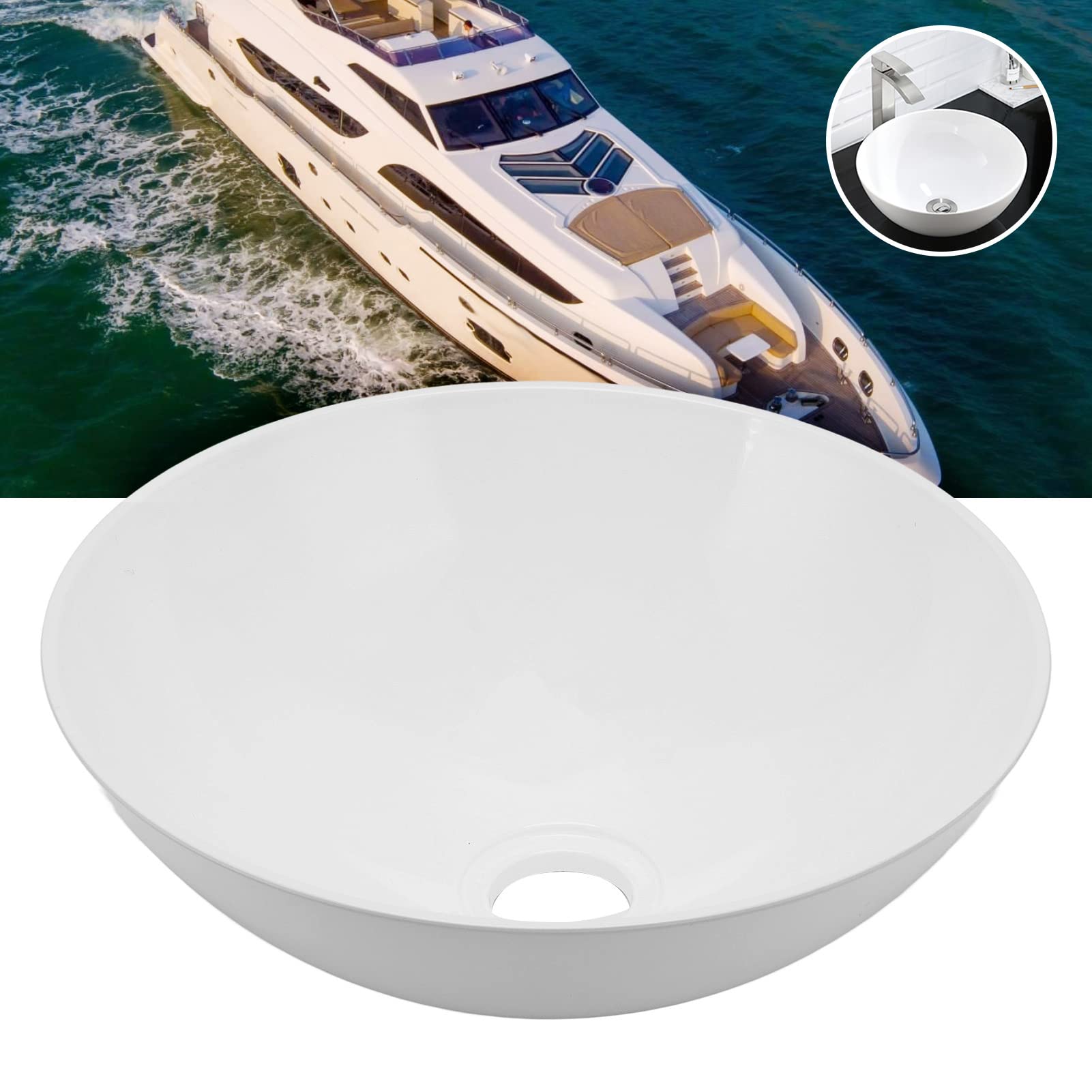 Akozon Fregadero para Caravana, 327,6x129,1 Mm Fregadero de Tocador Cuenco Redondo Lavabo del Baño Acrílico para RV, Caravanas, Autocaravanas, Yates, Baño