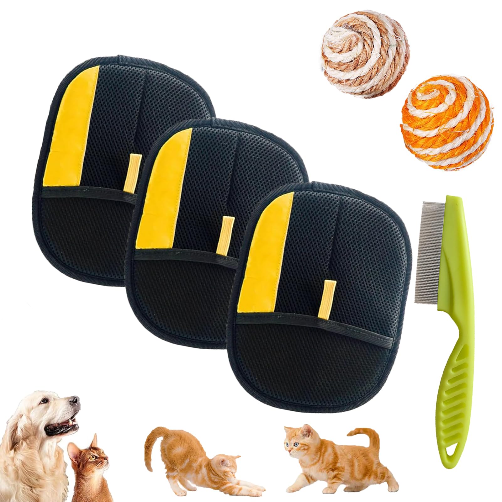 Pet Hair Remover Glove, Pet Hair Remover Electrostatic Gloves, Reusable Double Sided Grooming Tool For Couch/Clothing/Furniture/Carpet (3pcs)