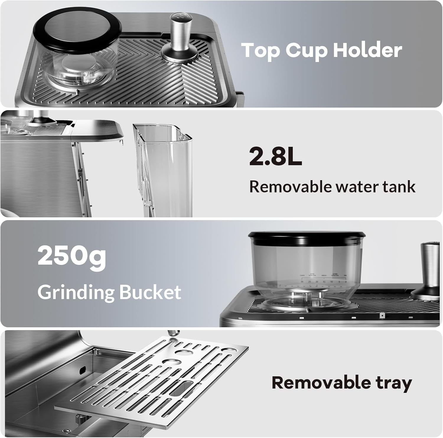 Espresso Maker, 20 Bar Coffee Espresso Machine, Maquina De Cafe Expresso, 30 Grind Settings, 2.8L Removable Water Tank With Milk Frother and Steam Wand, Barista Home Cappuccino and Latte Machine