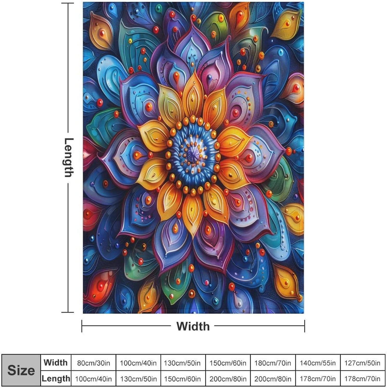 Colorful Floral Art Deco Throw Blanket, Soft Cozy Warm Abstract Boho Mandala Flower Flannel Blankets for Sofa Couch Bed, 30x40 Inch