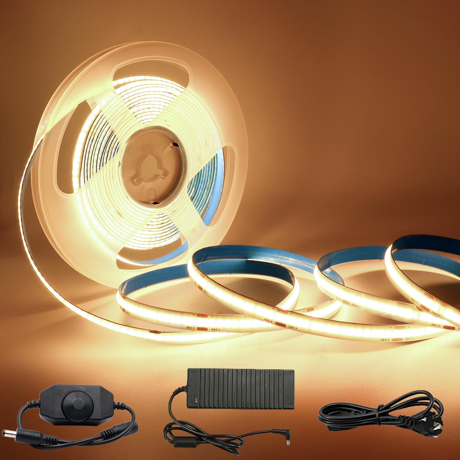 JOYLIT Striscia LED COB 24V Impermeabile 6 Metri Bianca Freddo 6000K, 320LEDs/M 4500LM Luminosità Senza Punti CRI 90+ Nastri LED, Flessibile Adesivo Decorazione Strisce LED (Alimentazione Non Inclusa