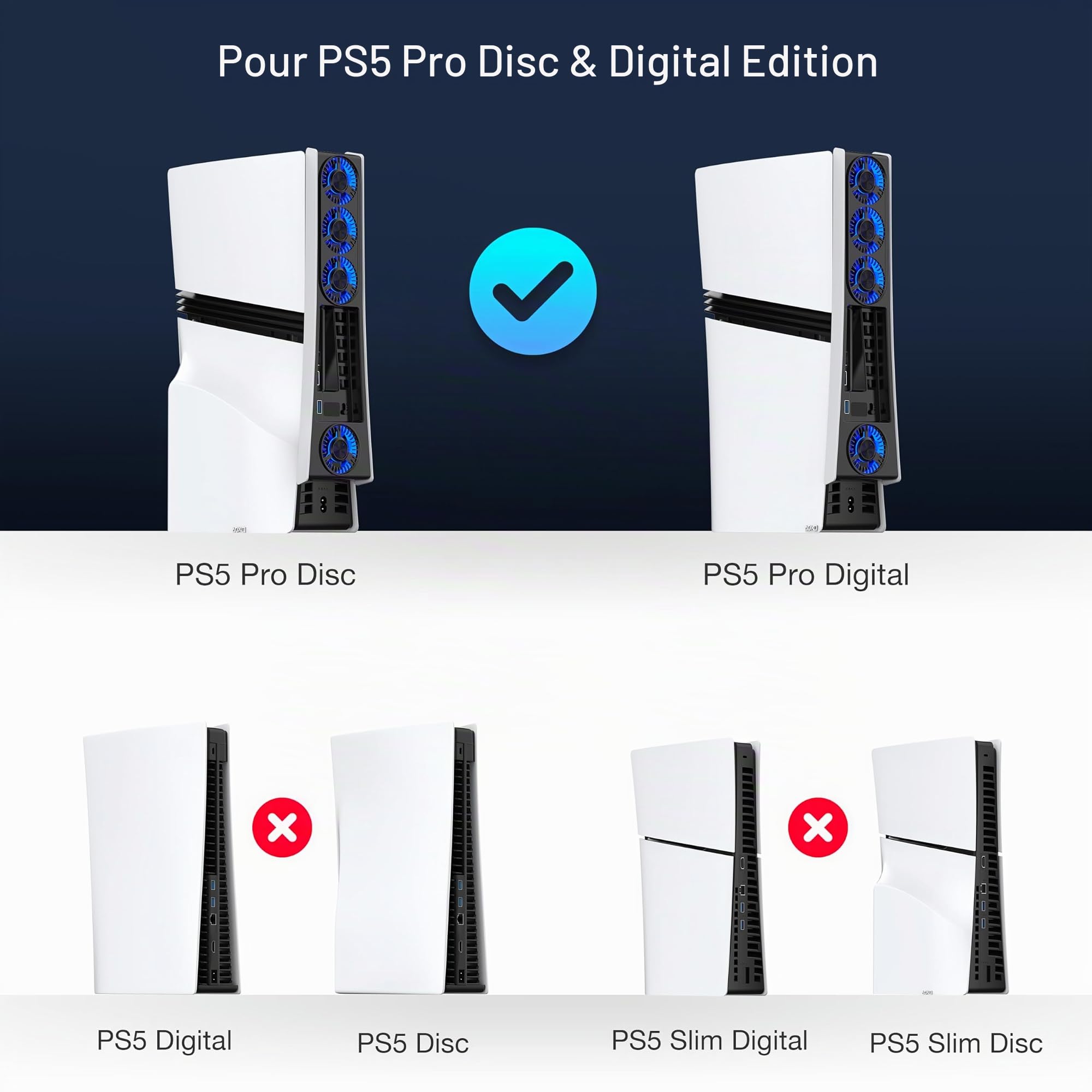 JUSPRO Ventilateur de refroidissement pour PS5 Pro, silencieux amélioré avec 4 ventilateurs de refroidissement avec vitesse réglable, marche/arrêt automatique, accessoires de refroidissement avec port