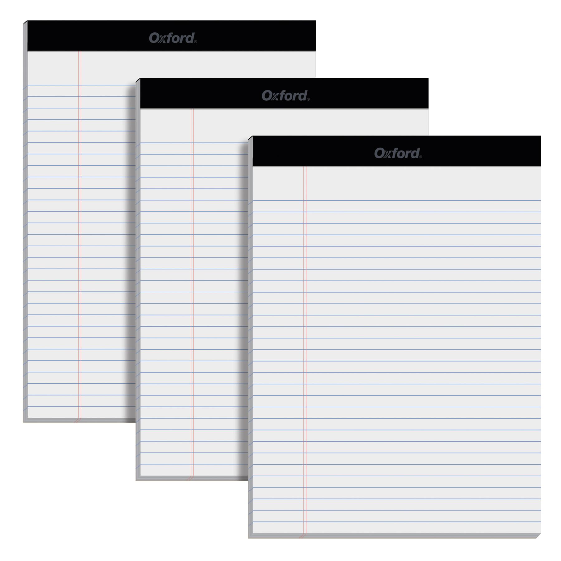 Oxford 8 5 x 11 75 Inch Legal Pads 3 Pack Wide Ruled on Both Sides White Paper