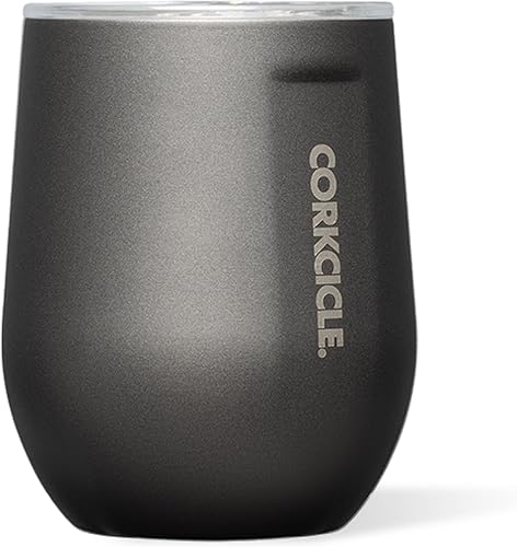 Corkcicle Vaso de vino aislado sin tallo, pizarra de cerámica, 12 onzas, copa de vino sin tallo de acero inoxidable mantiene las bebidas frías