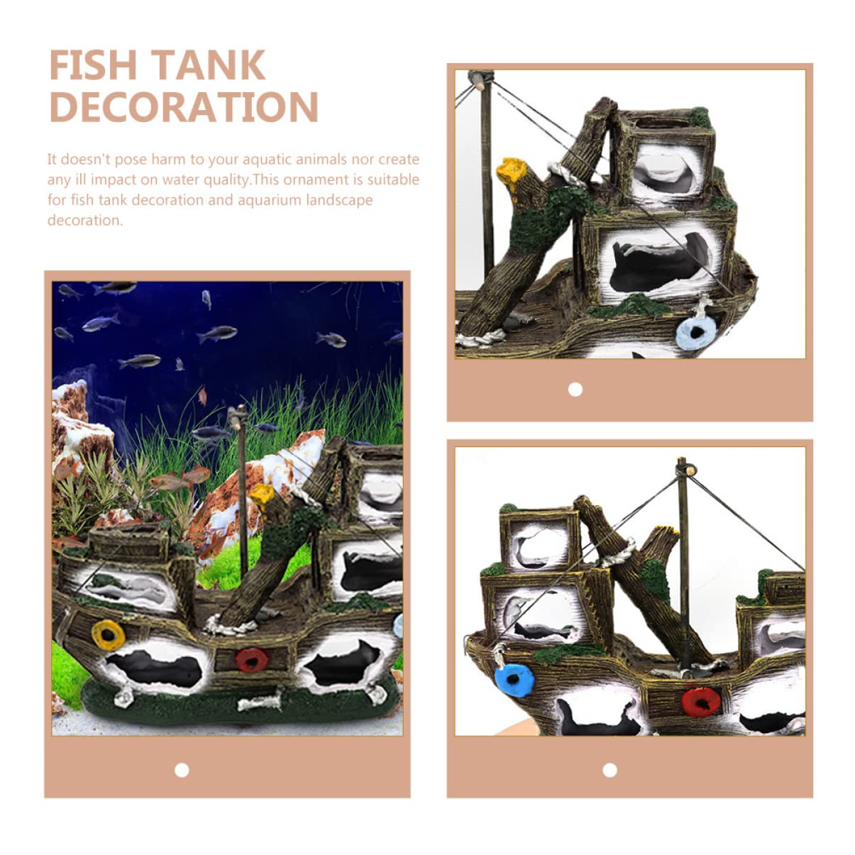 Happyyami Modelo De Decoración De Acuario Pecio De Barco Pirata Adorno Creativo para Peces y Acuarios Duradera y
